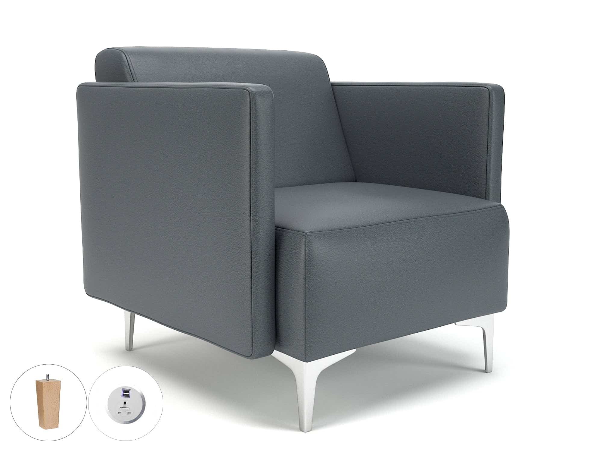 Napa Slim Arm 75cm Wide Armchair in Cristina Marrone Ultima Faux Leather with Socket - Image 10