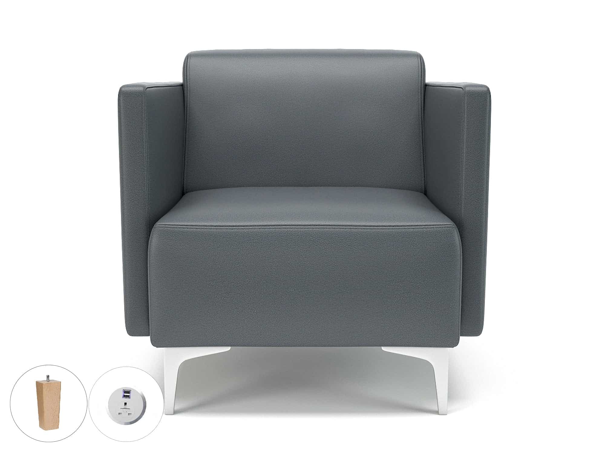 Napa Slim Arm 75cm Wide Armchair in Cristina Marrone Ultima Faux Leather with Socket - Image 11