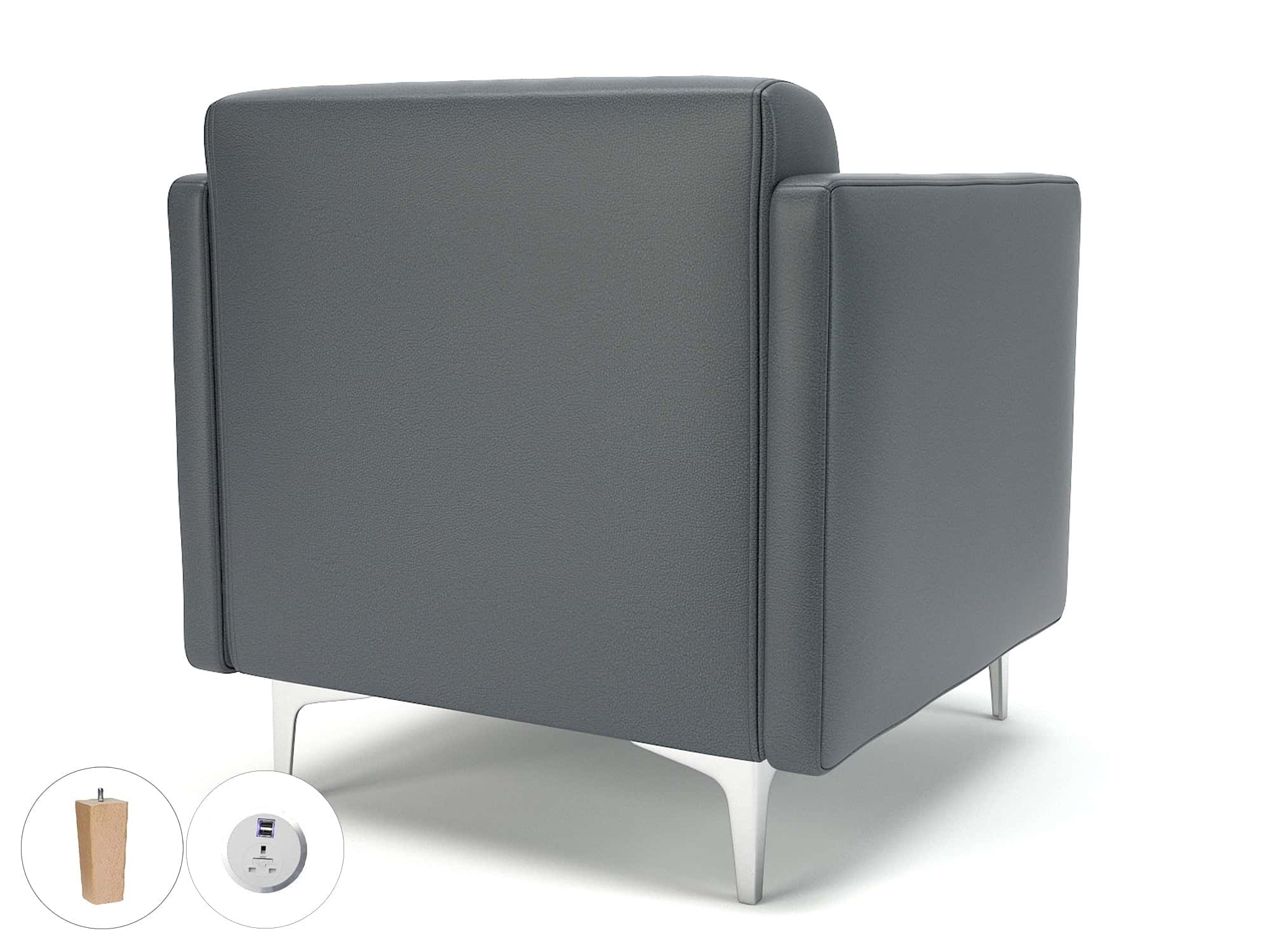 Napa Slim Arm 75cm Wide Armchair in Cristina Marrone Ultima Faux Leather with Socket - Image 12