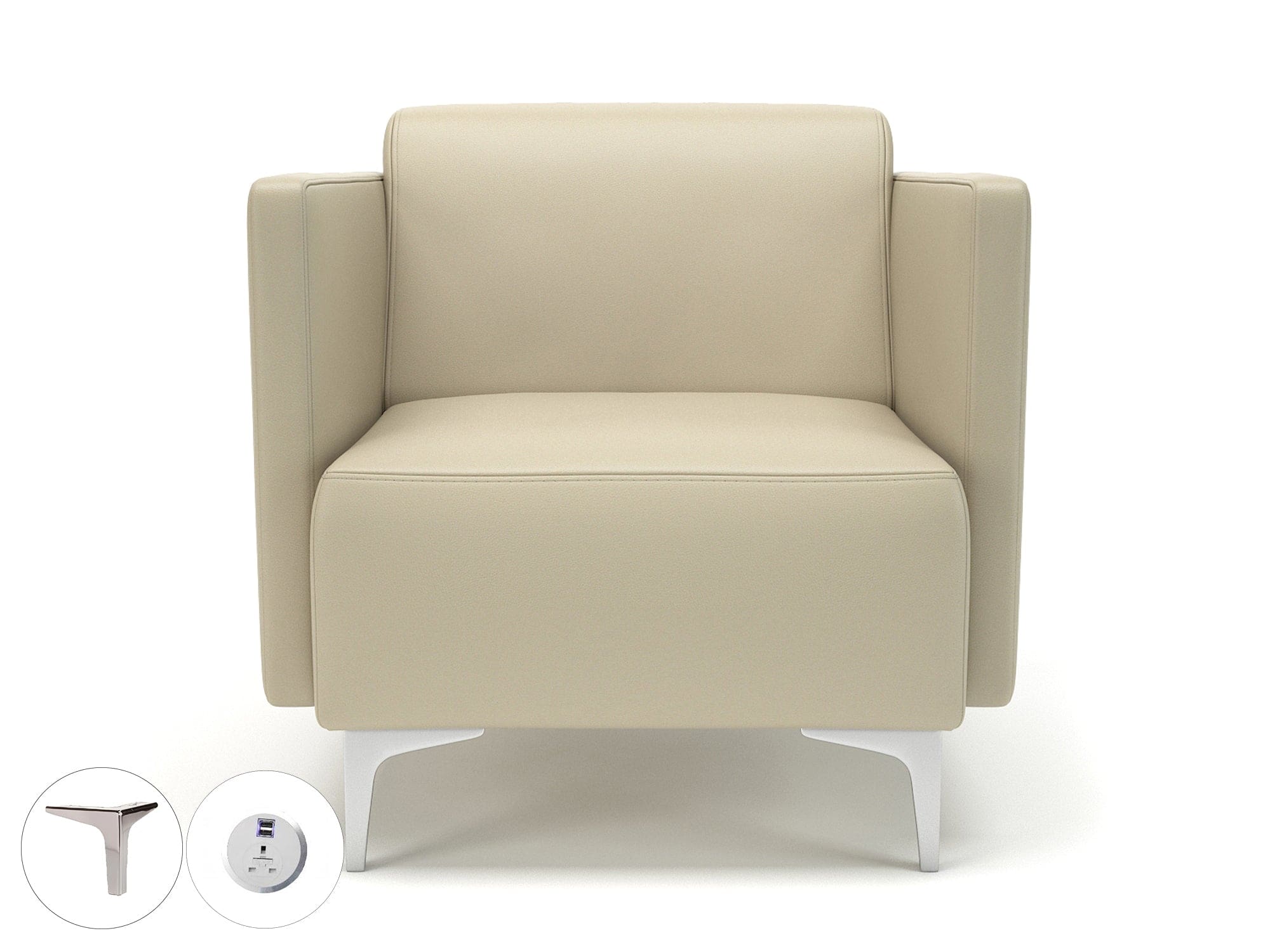 Napa Slim Arm 75cm Wide Armchair in Cristina Marrone Ultima Faux Leather with Socket - Image 14