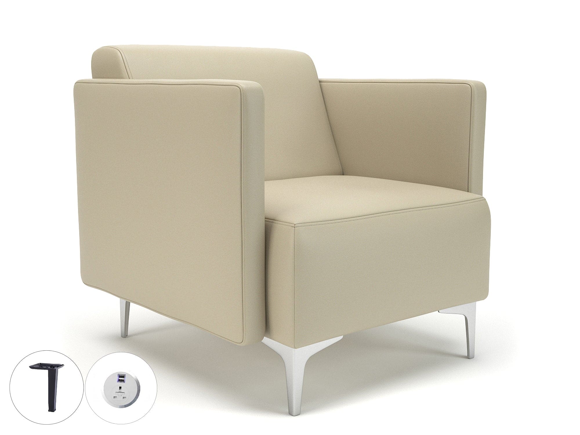 Napa Slim Arm 75cm Wide Armchair in Cristina Marrone Ultima Faux Leather with Socket - Image 16