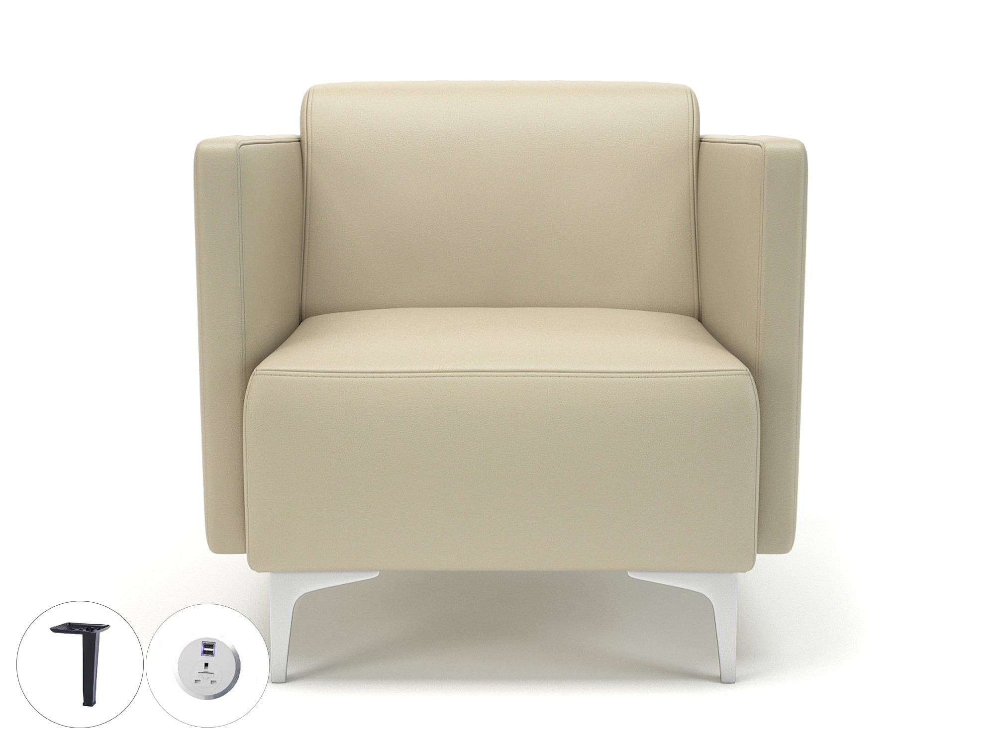 Napa Slim Arm 75cm Wide Armchair in Cristina Marrone Ultima Faux Leather with Socket - Image 17