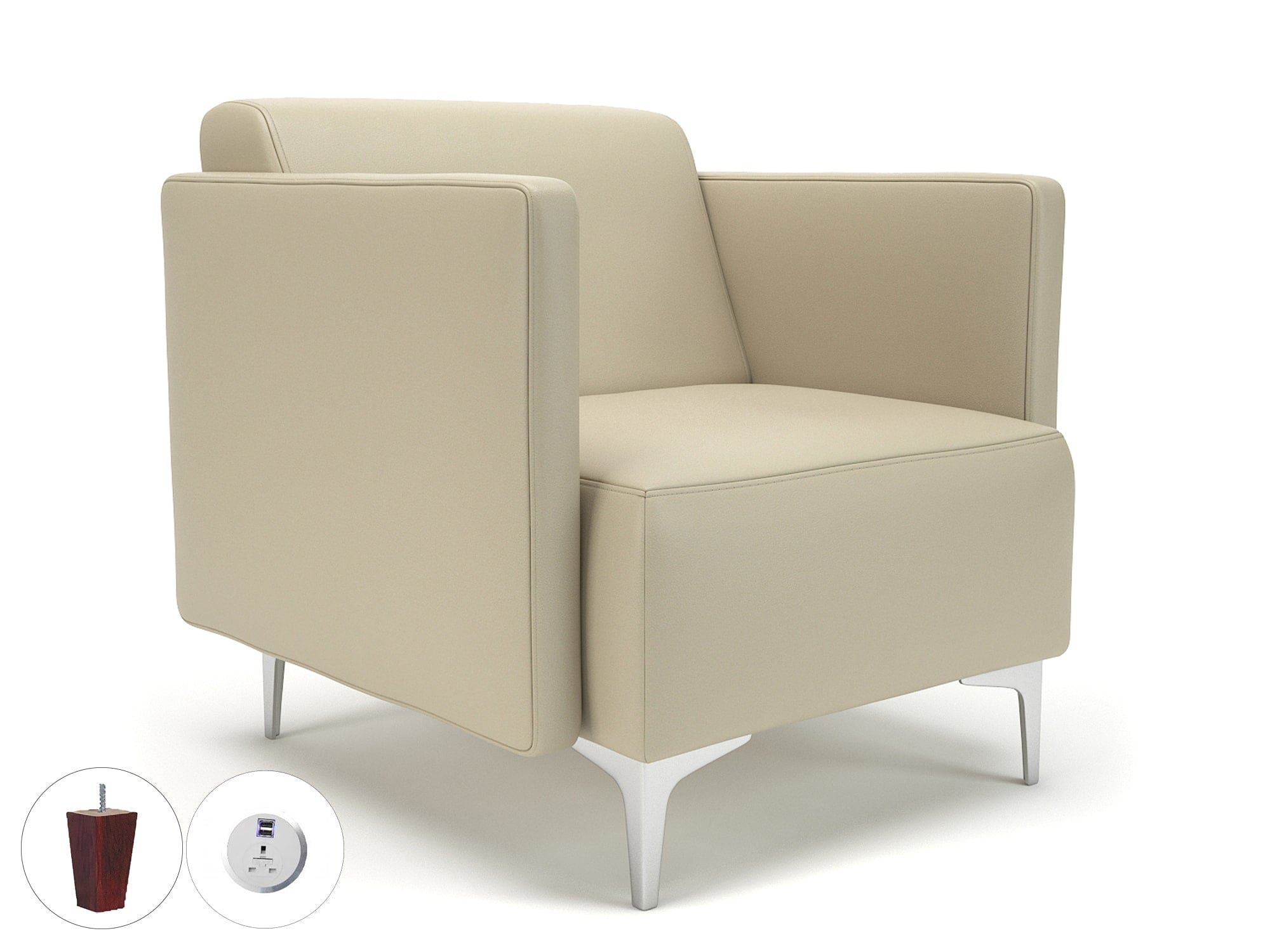 Napa Slim Arm 75cm Wide Armchair in Cristina Marrone Ultima Faux Leather with Socket - Image 19