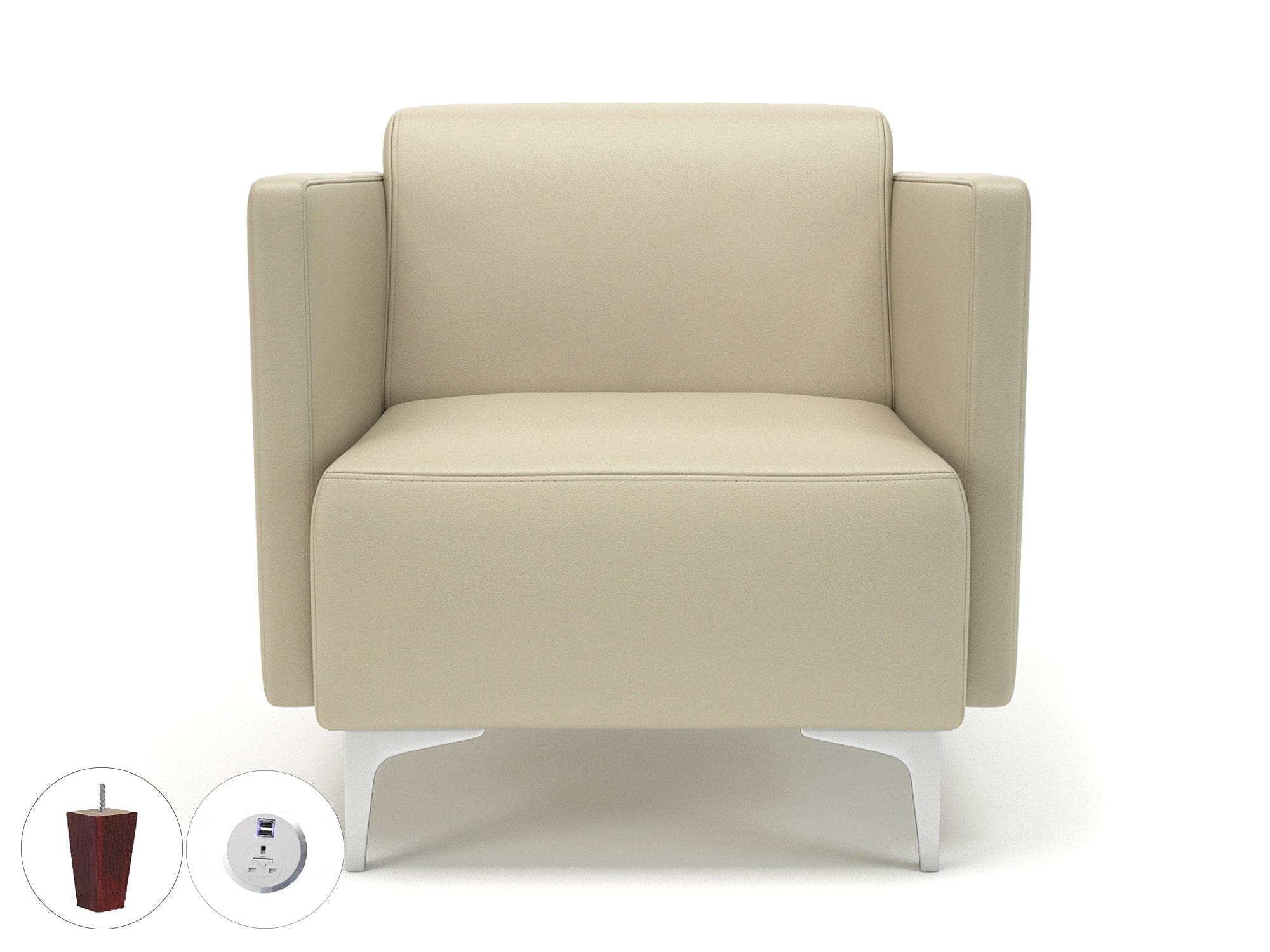 Napa Slim Arm 75cm Wide Armchair in Cristina Marrone Ultima Faux Leather with Socket - Image 20