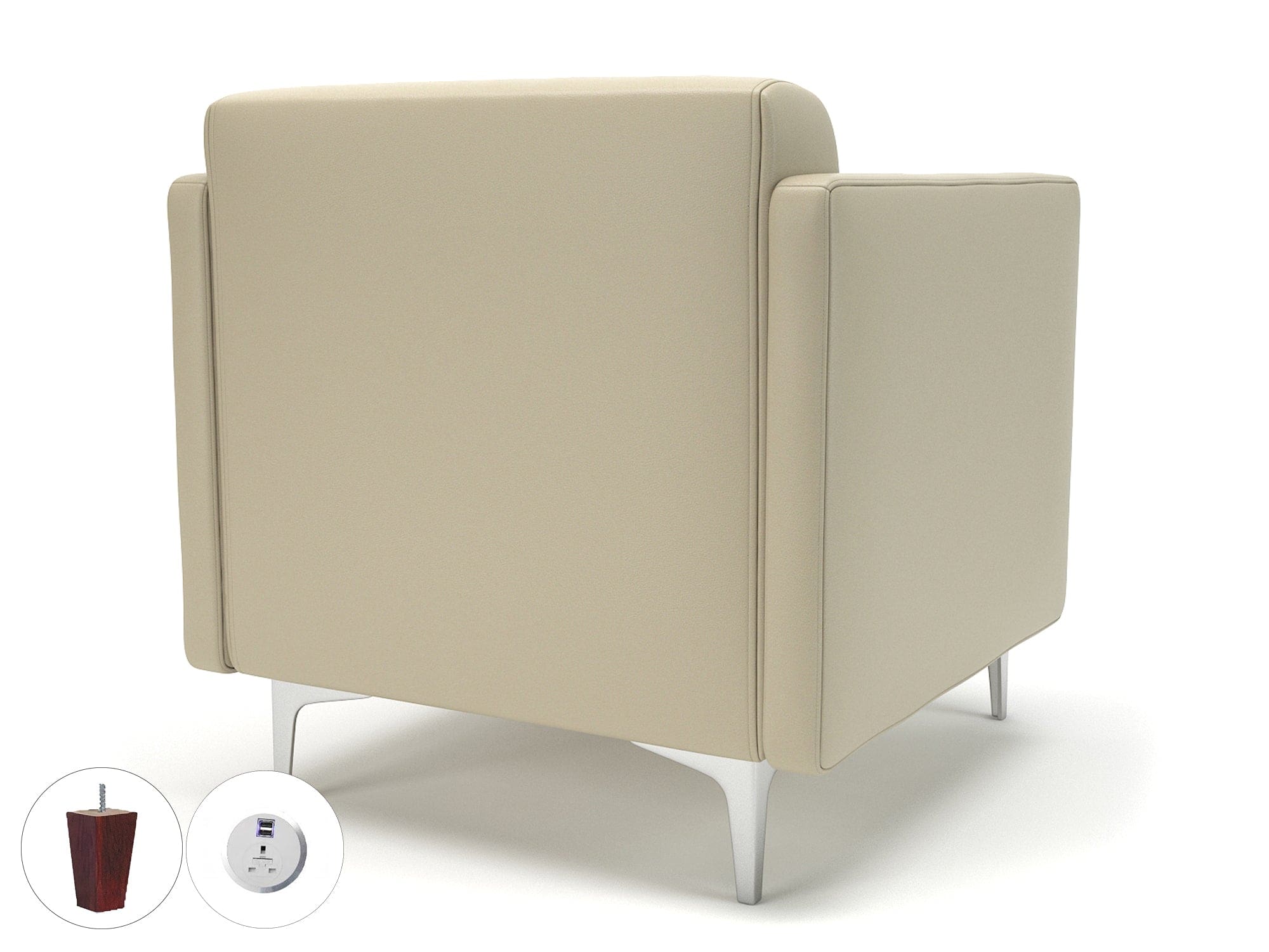 Napa Slim Arm 75cm Wide Armchair in Cristina Marrone Ultima Faux Leather with Socket - Image 21