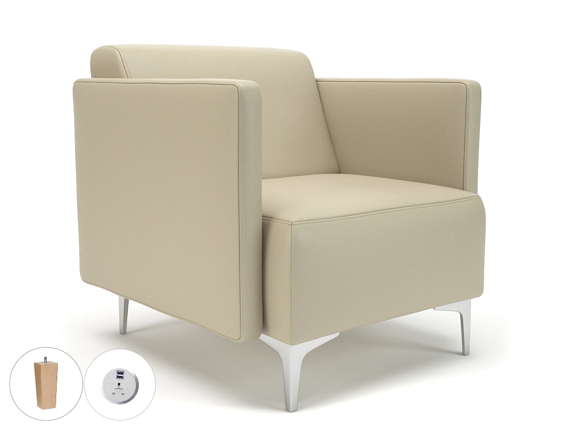 Napa Slim Arm 75cm Wide Armchair in Cristina Marrone Ultima Faux Leather with Socket - Image 22