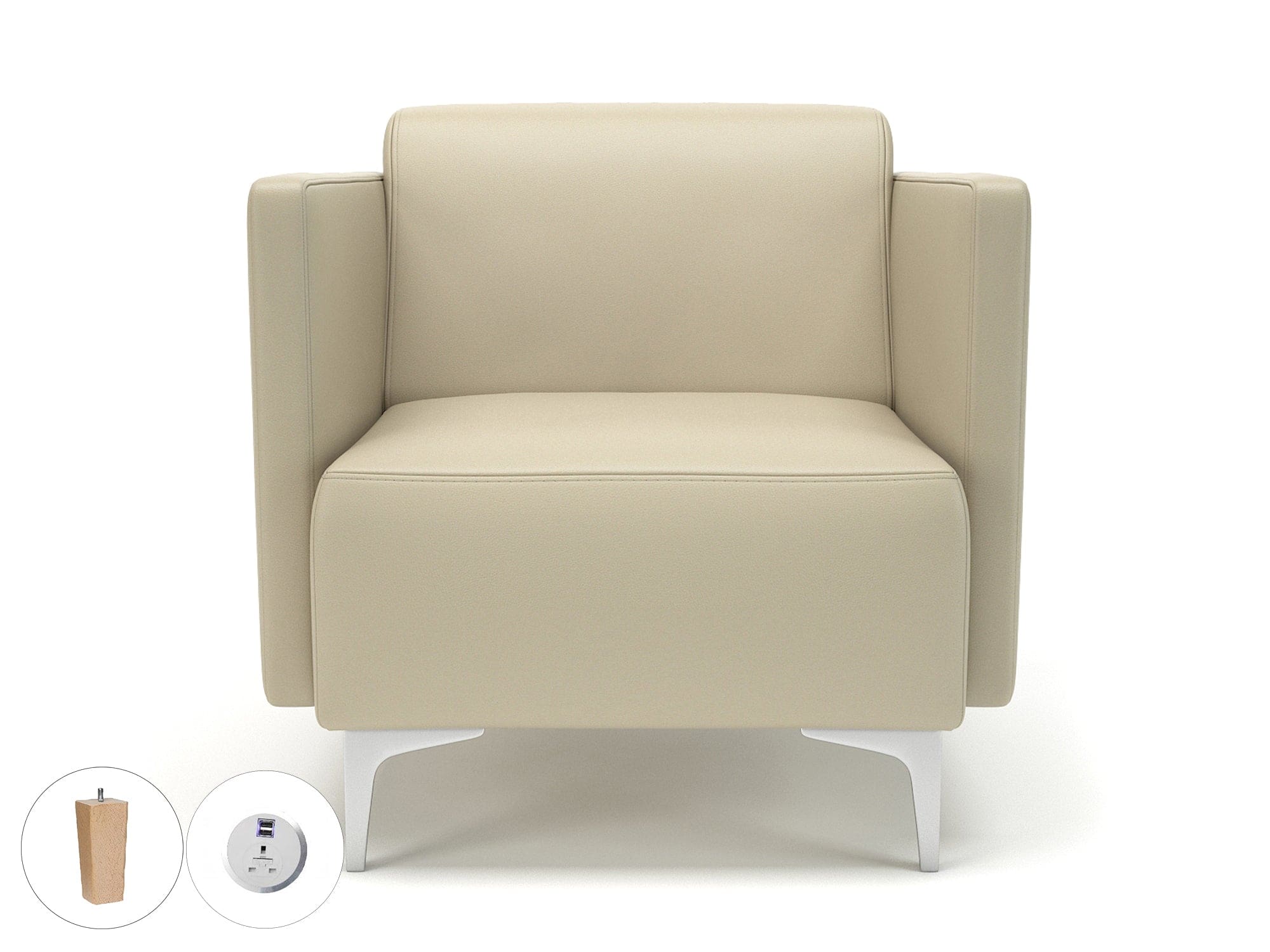 Napa Slim Arm 75cm Wide Armchair in Cristina Marrone Ultima Faux Leather with Socket - Image 23