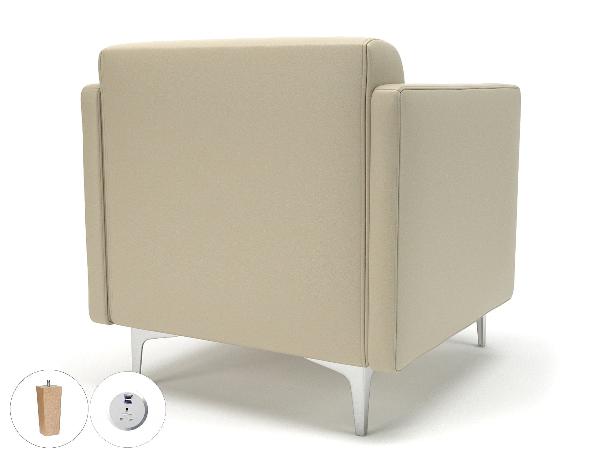 Napa Slim Arm 75cm Wide Armchair in Cristina Marrone Ultima Faux Leather with Socket - Image 24