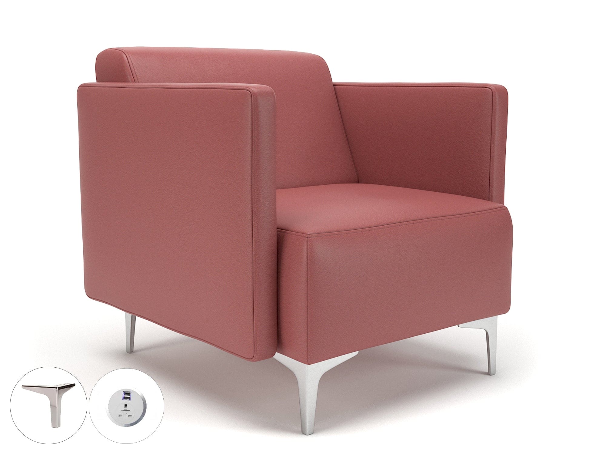 Napa Slim Arm 75cm Wide Armchair in Cristina Marrone Ultima Faux Leather with Socket - Image 25