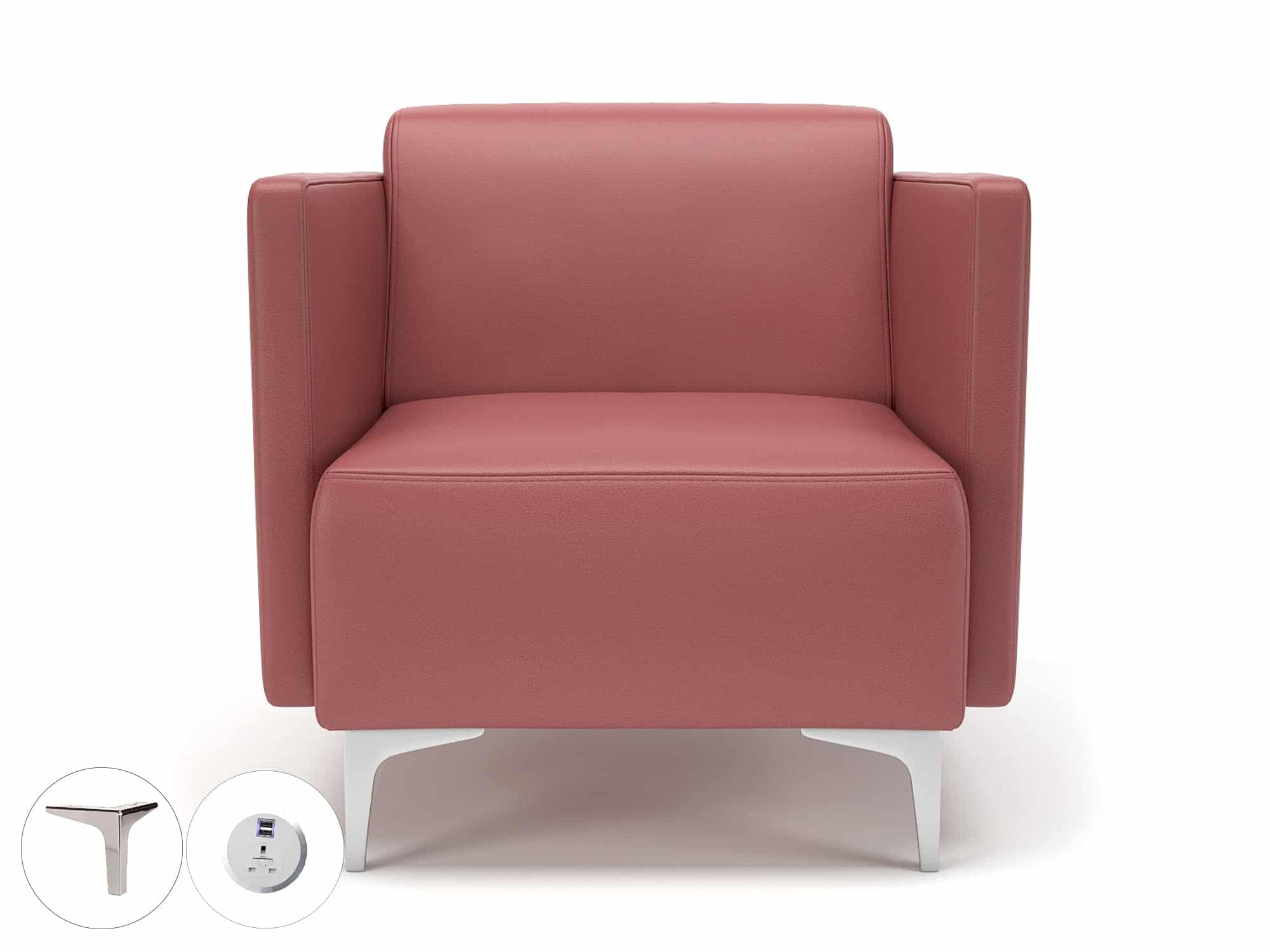 Napa Slim Arm 75cm Wide Armchair in Cristina Marrone Ultima Faux Leather with Socket - Image 26