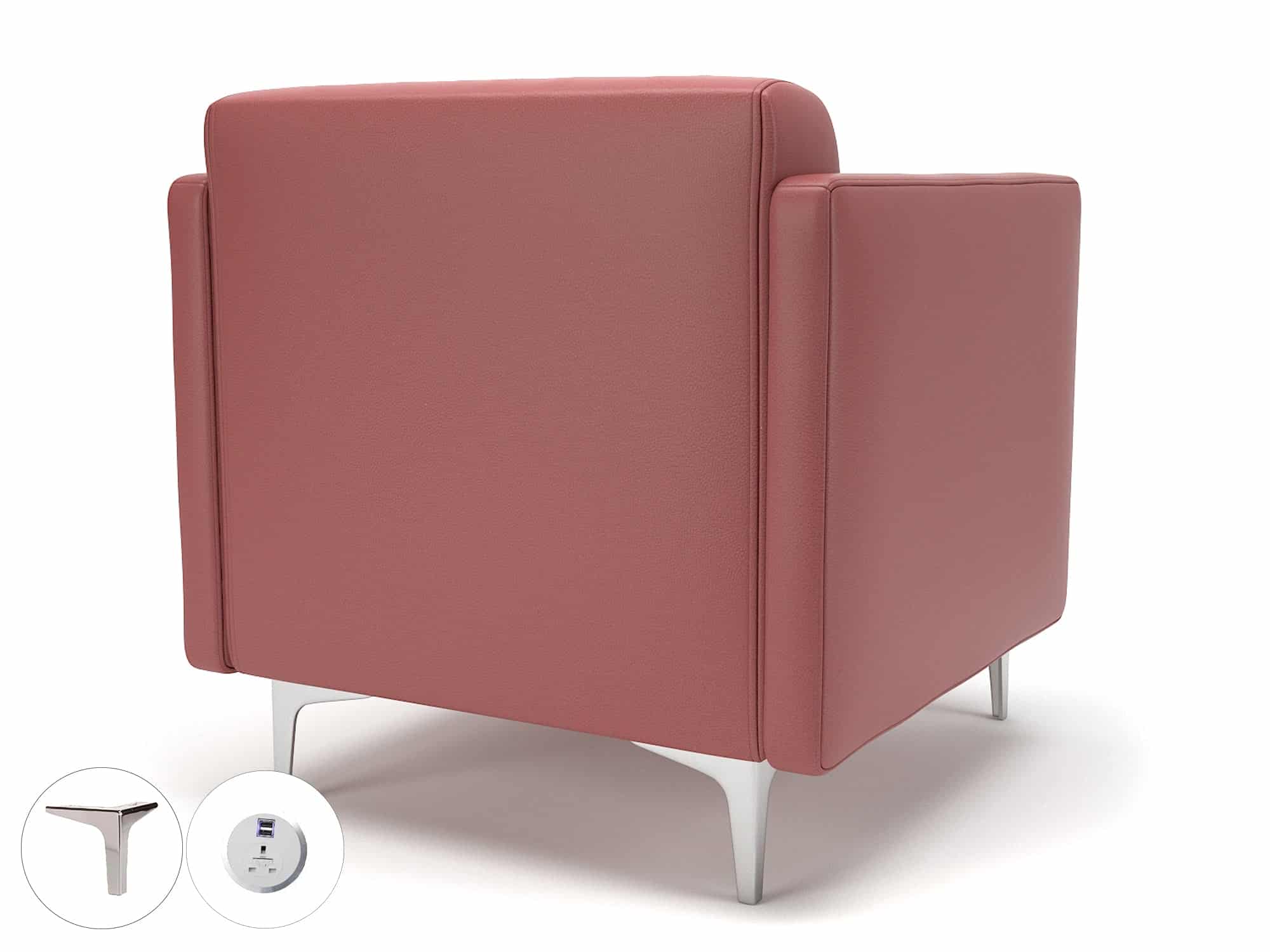 Napa Slim Arm 75cm Wide Armchair in Cristina Marrone Ultima Faux Leather with Socket - Image 27