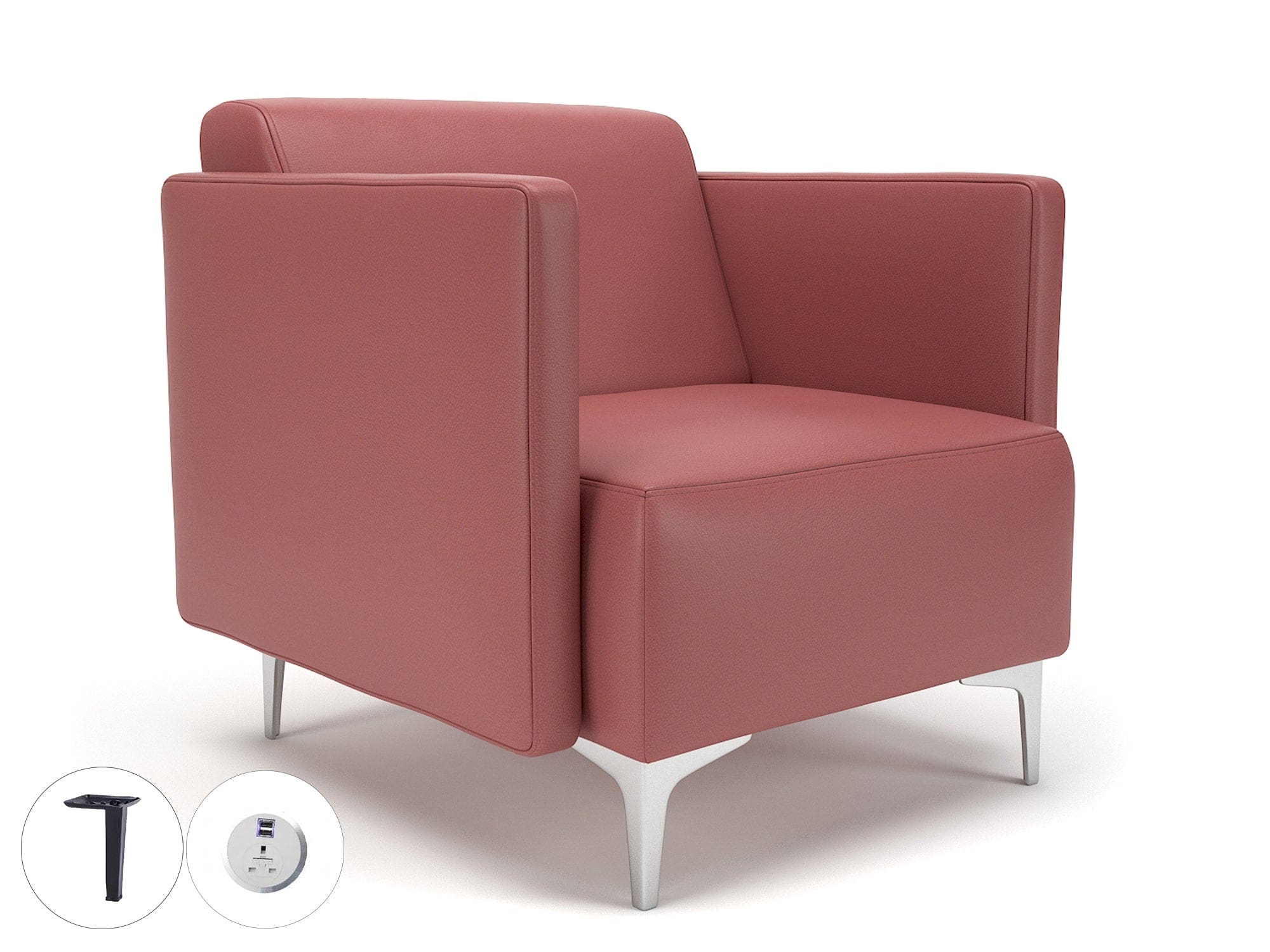 Napa Slim Arm 75cm Wide Armchair in Cristina Marrone Ultima Faux Leather with Socket - Image 28