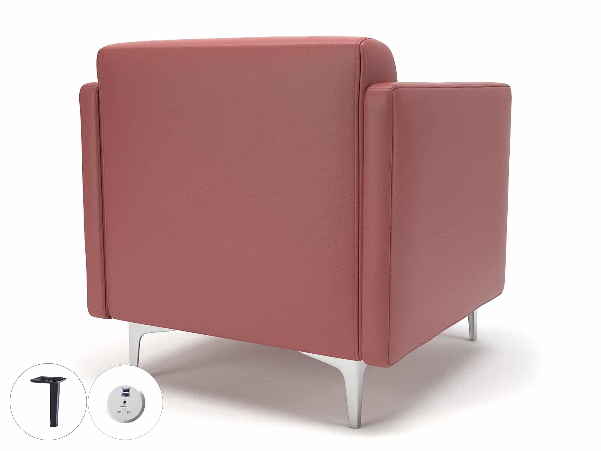 Napa Slim Arm 75cm Wide Armchair in Cristina Marrone Ultima Faux Leather with Socket - Image 30