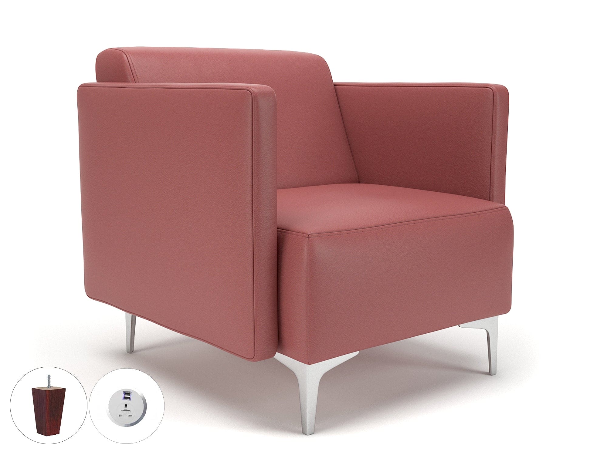 Napa Slim Arm 75cm Wide Armchair in Cristina Marrone Ultima Faux Leather with Socket - Image 31