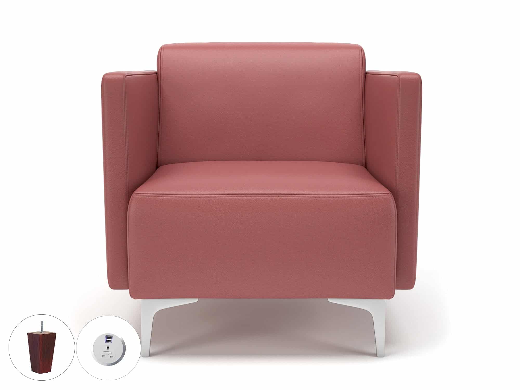 Napa Slim Arm 75cm Wide Armchair in Cristina Marrone Ultima Faux Leather with Socket - Image 32