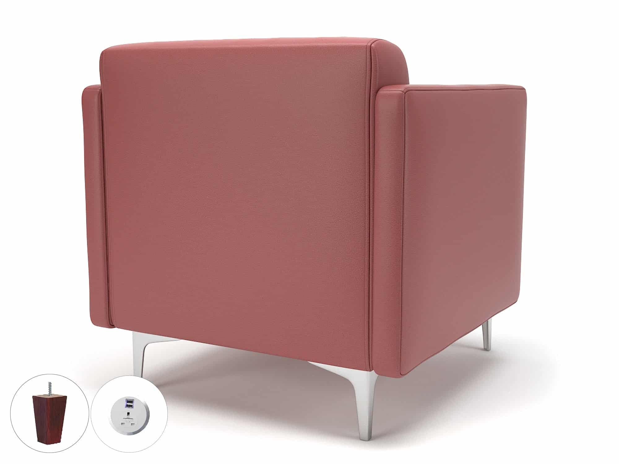 Napa Slim Arm 75cm Wide Armchair in Cristina Marrone Ultima Faux Leather with Socket - Image 33