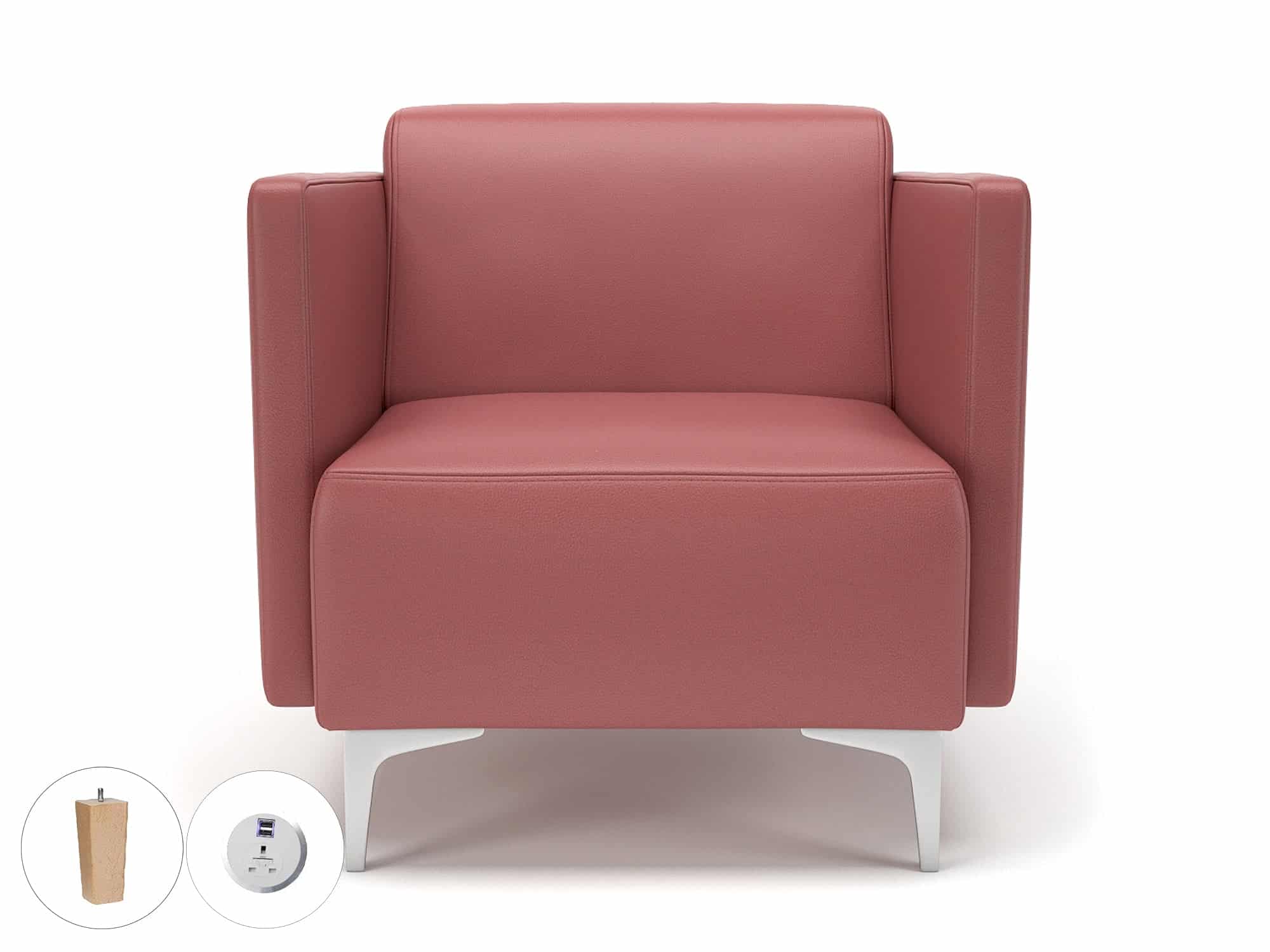 Napa Slim Arm 75cm Wide Armchair in Cristina Marrone Ultima Faux Leather with Socket - Image 35