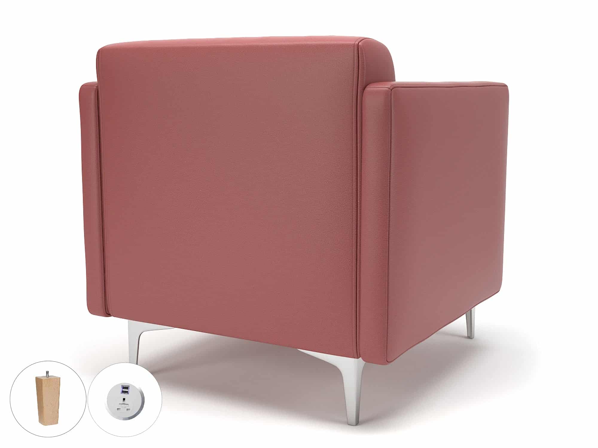 Napa Slim Arm 75cm Wide Armchair in Cristina Marrone Ultima Faux Leather with Socket - Image 36