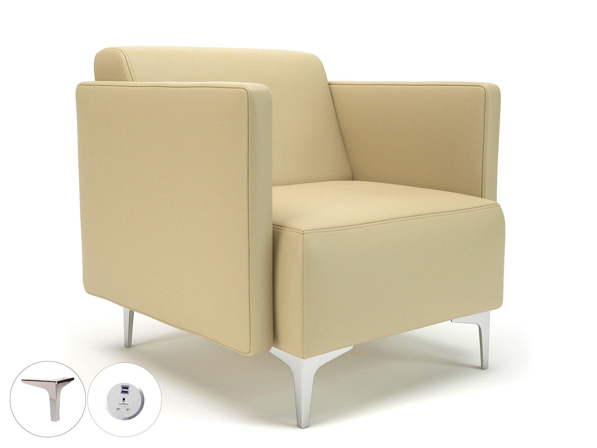 Napa Slim Arm 75cm Wide Armchair in Cristina Marrone Ultima Faux Leather with Socket - Image 37
