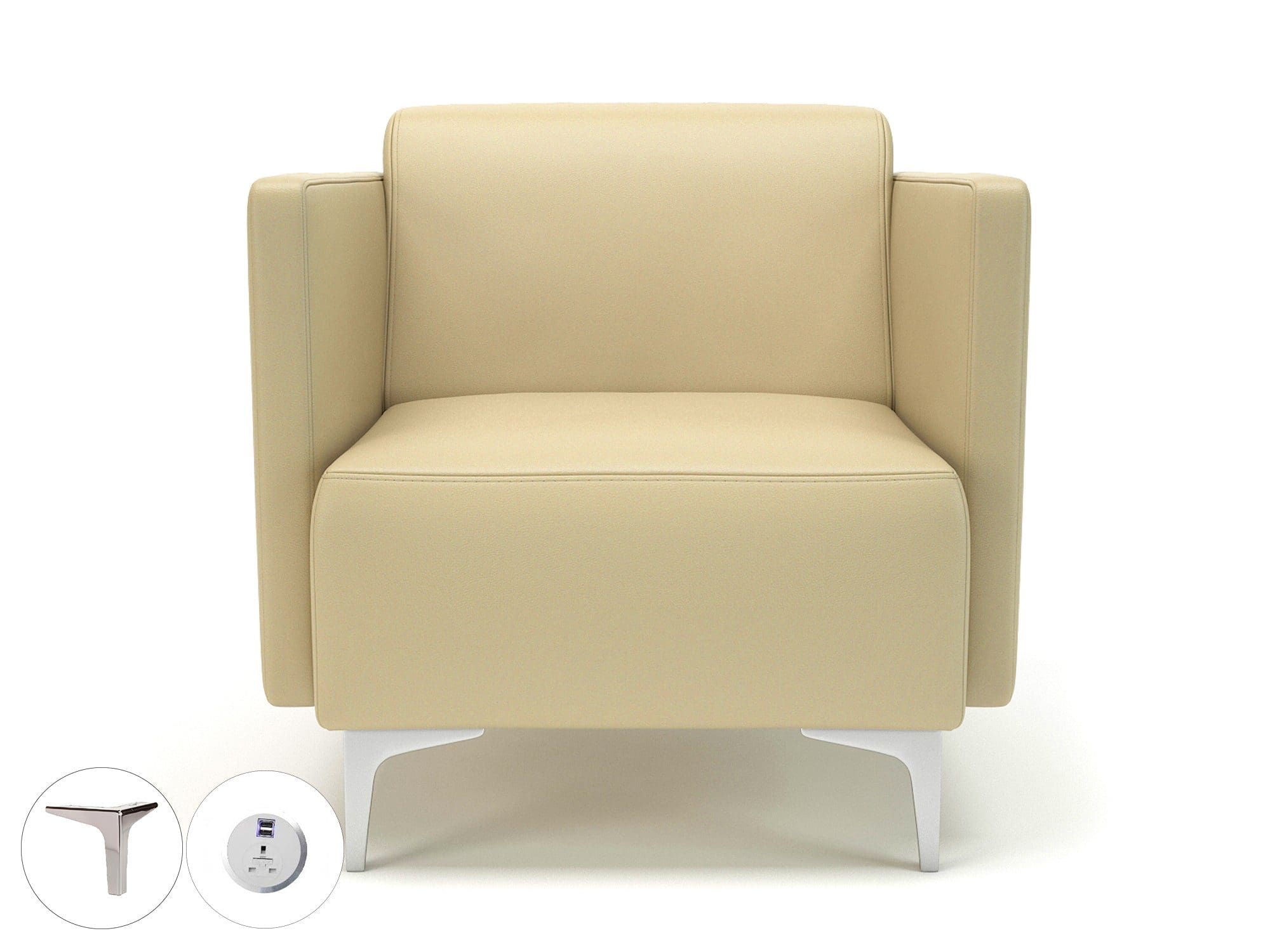 Napa Slim Arm 75cm Wide Armchair in Cristina Marrone Ultima Faux Leather with Socket - Image 38