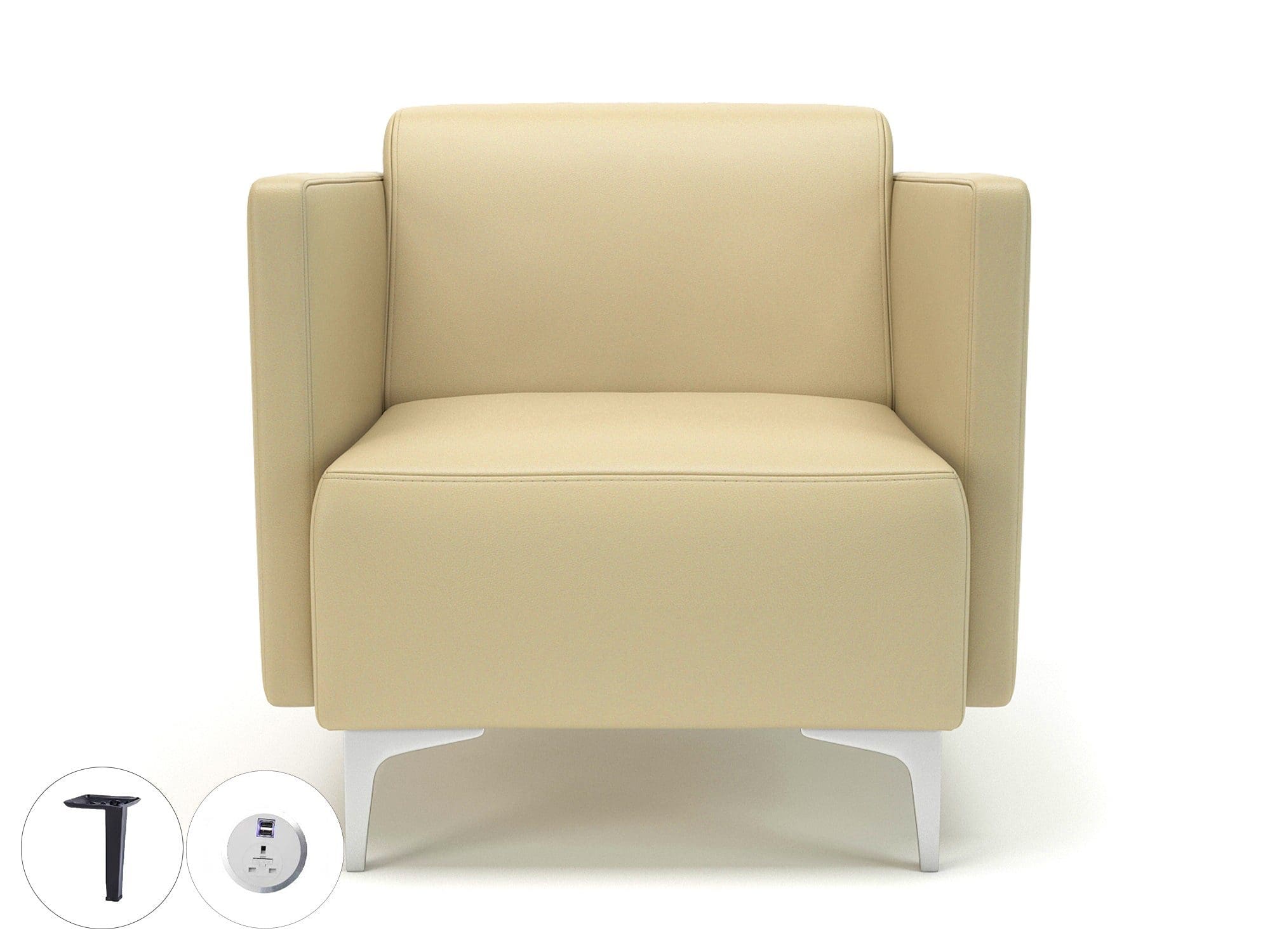 Napa Slim Arm 75cm Wide Armchair in Cristina Marrone Ultima Faux Leather with Socket - Image 41