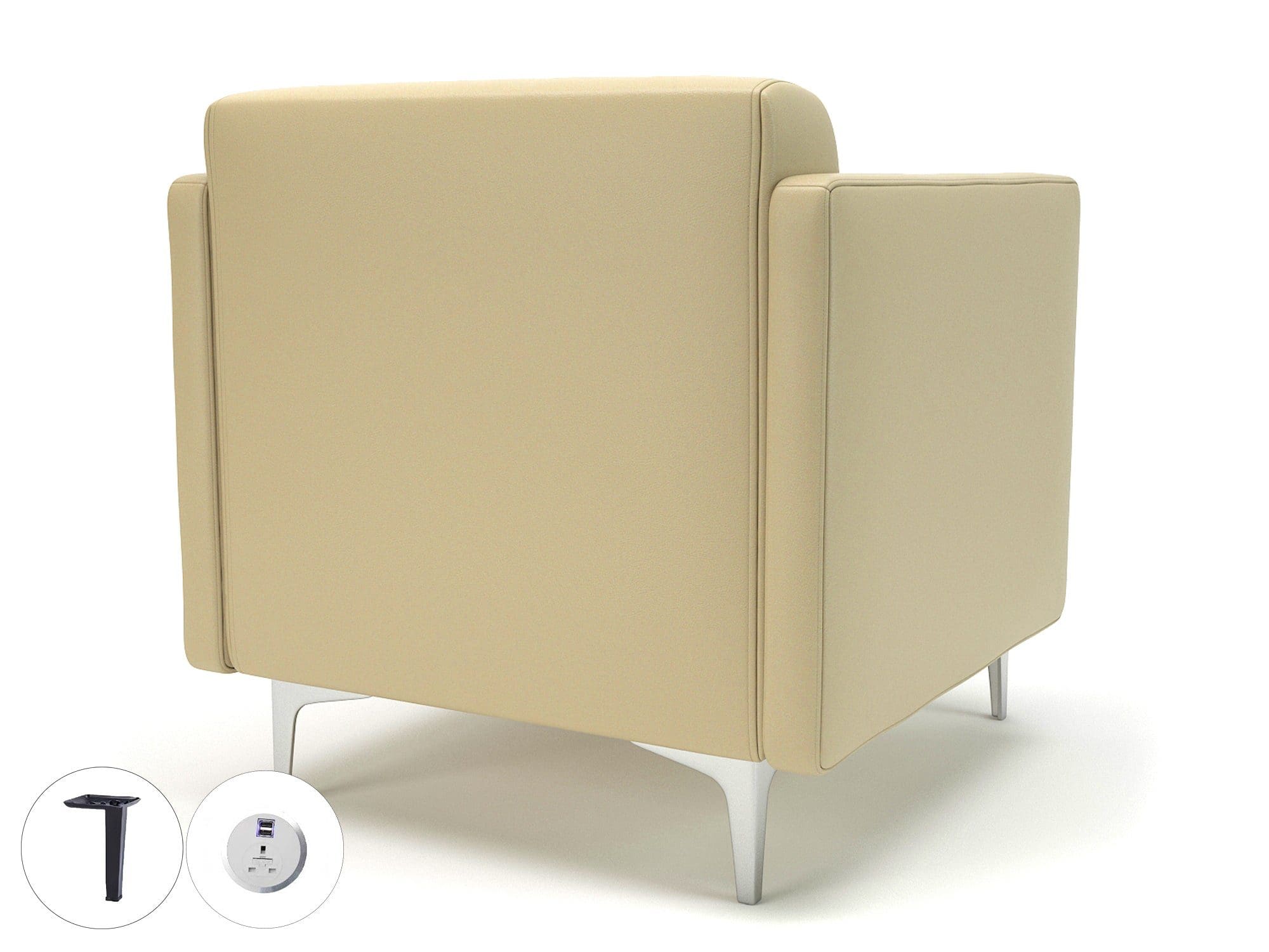 Napa Slim Arm 75cm Wide Armchair in Cristina Marrone Ultima Faux Leather with Socket - Image 42