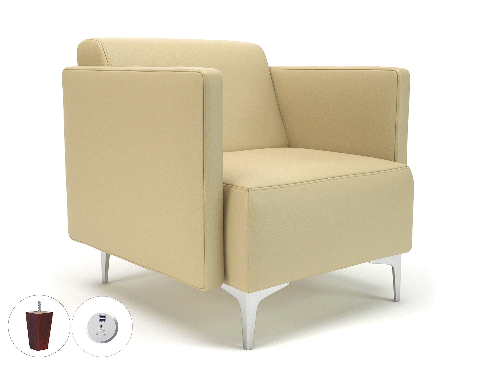 Napa Slim Arm 75cm Wide Armchair in Cristina Marrone Ultima Faux Leather with Socket - Image 43