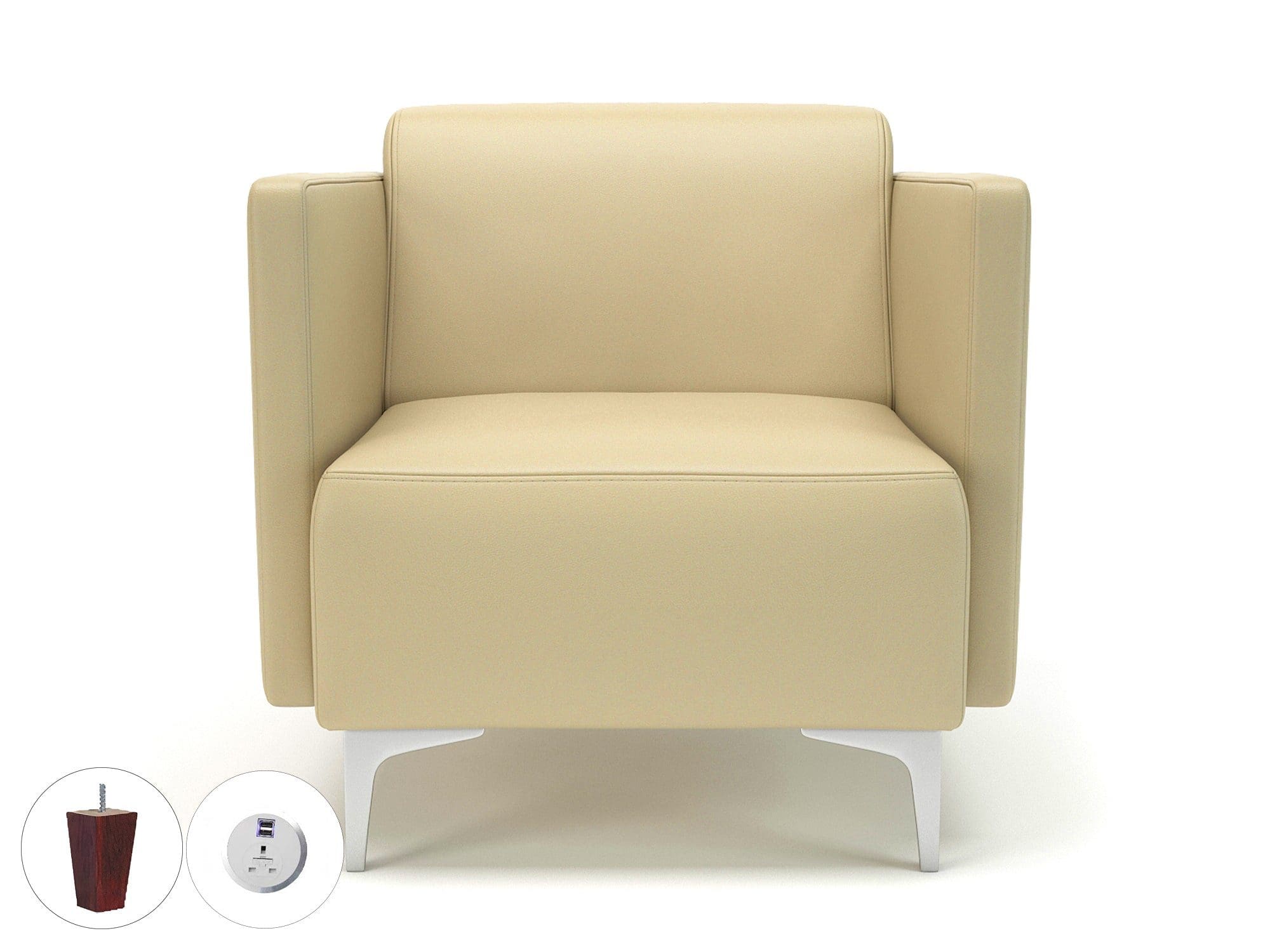 Napa Slim Arm 75cm Wide Armchair in Cristina Marrone Ultima Faux Leather with Socket - Image 44