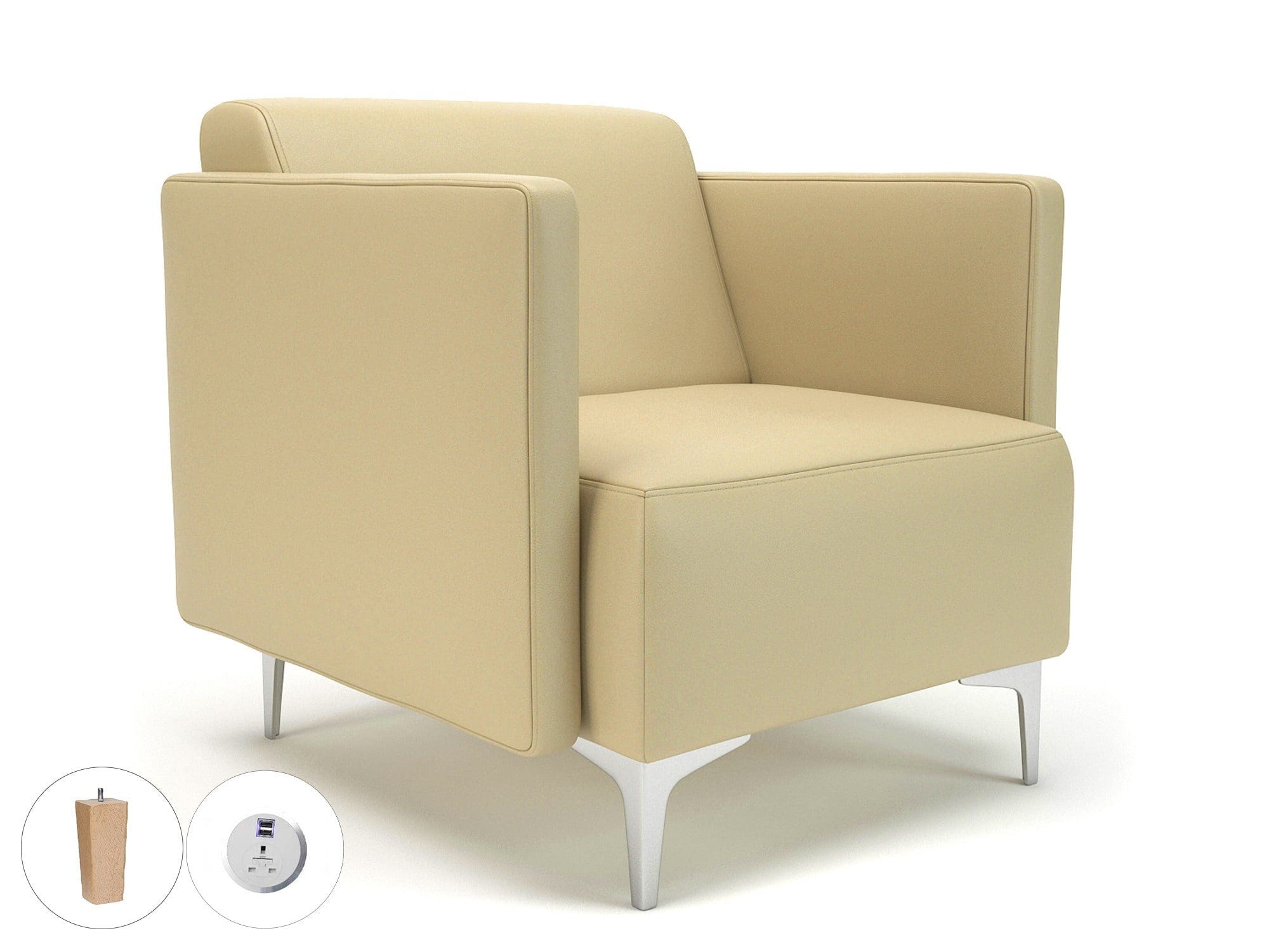 Napa Slim Arm 75cm Wide Armchair in Cristina Marrone Ultima Faux Leather with Socket - Image 46