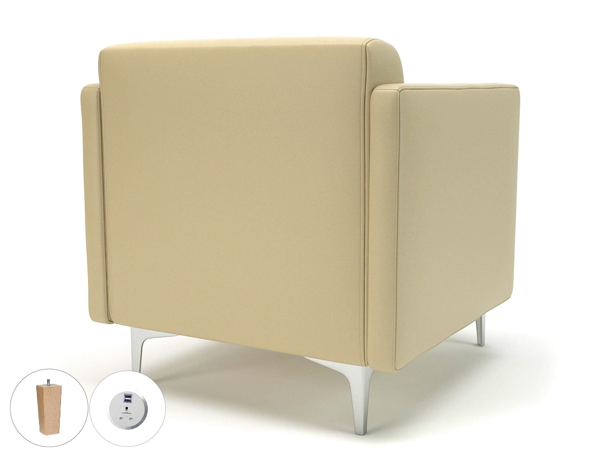 Napa Slim Arm 75cm Wide Armchair in Cristina Marrone Ultima Faux Leather with Socket - Image 48