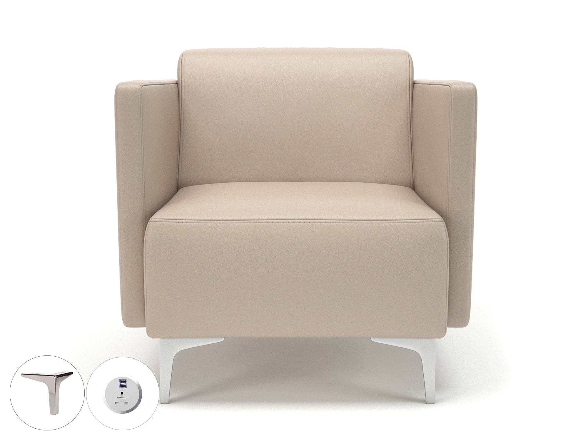 Napa Slim Arm 75cm Wide Armchair in Cristina Marrone Ultima Faux Leather with Socket - Image 50