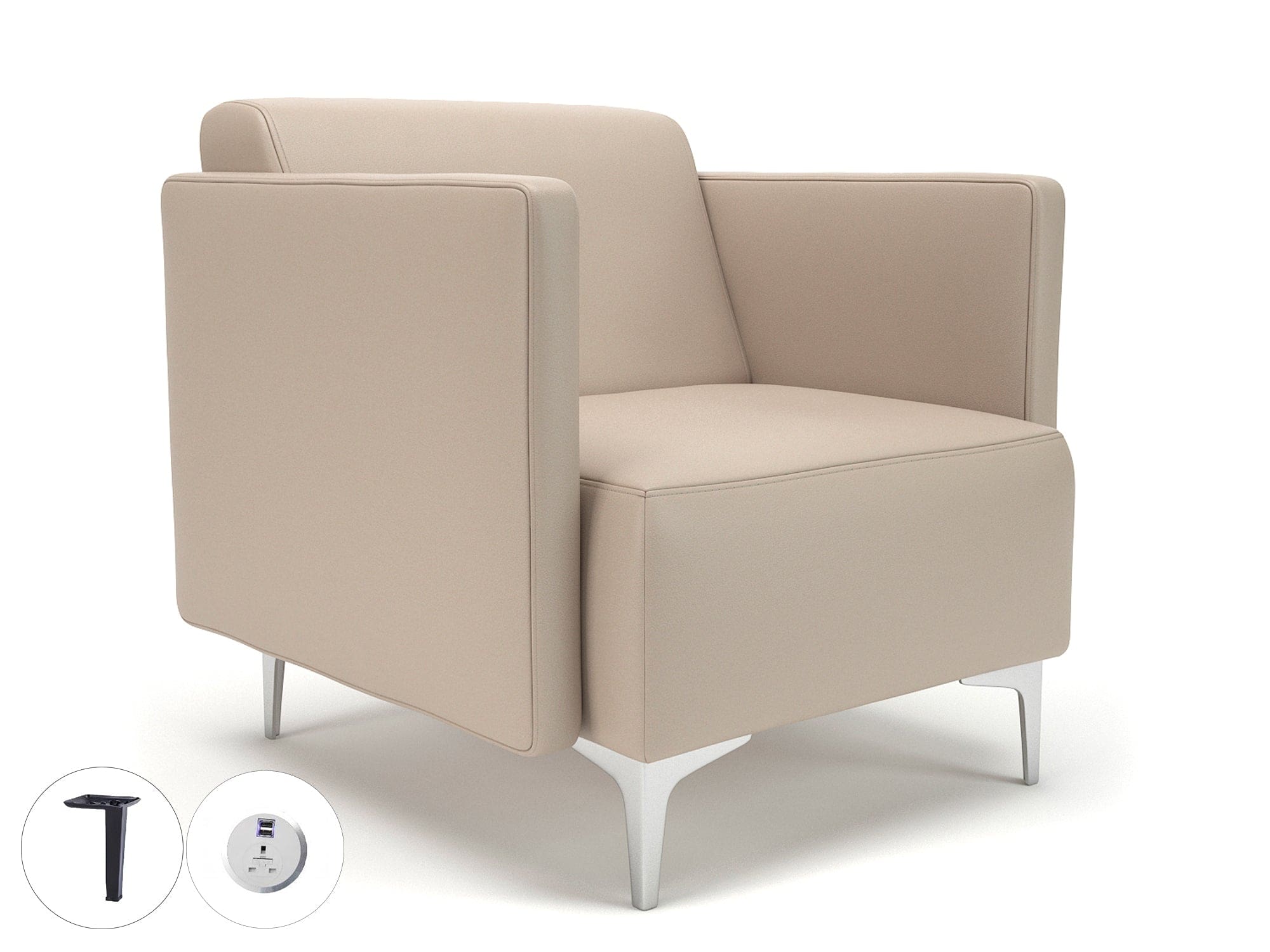 Napa Slim Arm 75cm Wide Armchair in Cristina Marrone Ultima Faux Leather with Socket - Image 52