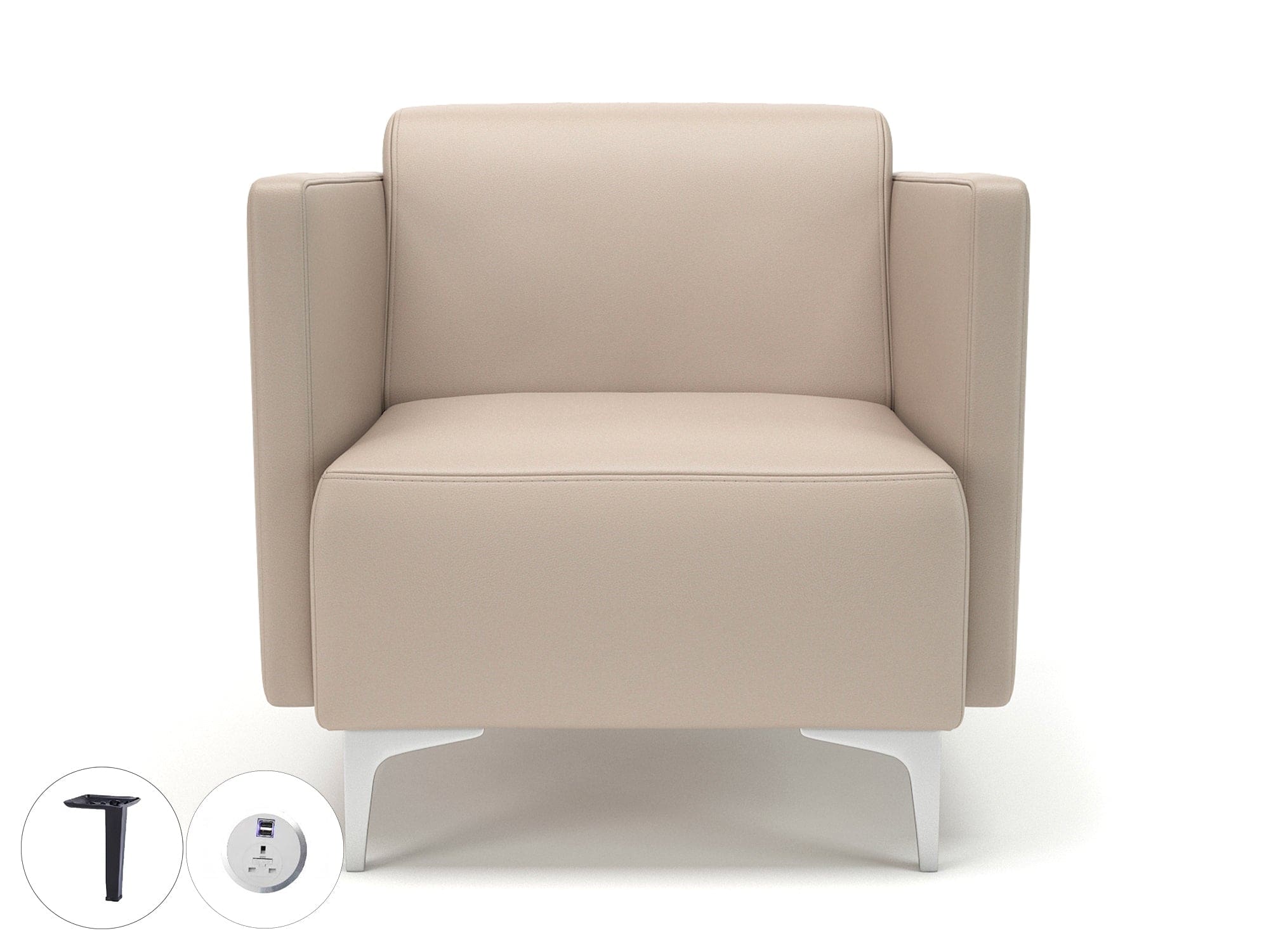 Napa Slim Arm 75cm Wide Armchair in Cristina Marrone Ultima Faux Leather with Socket - Image 53