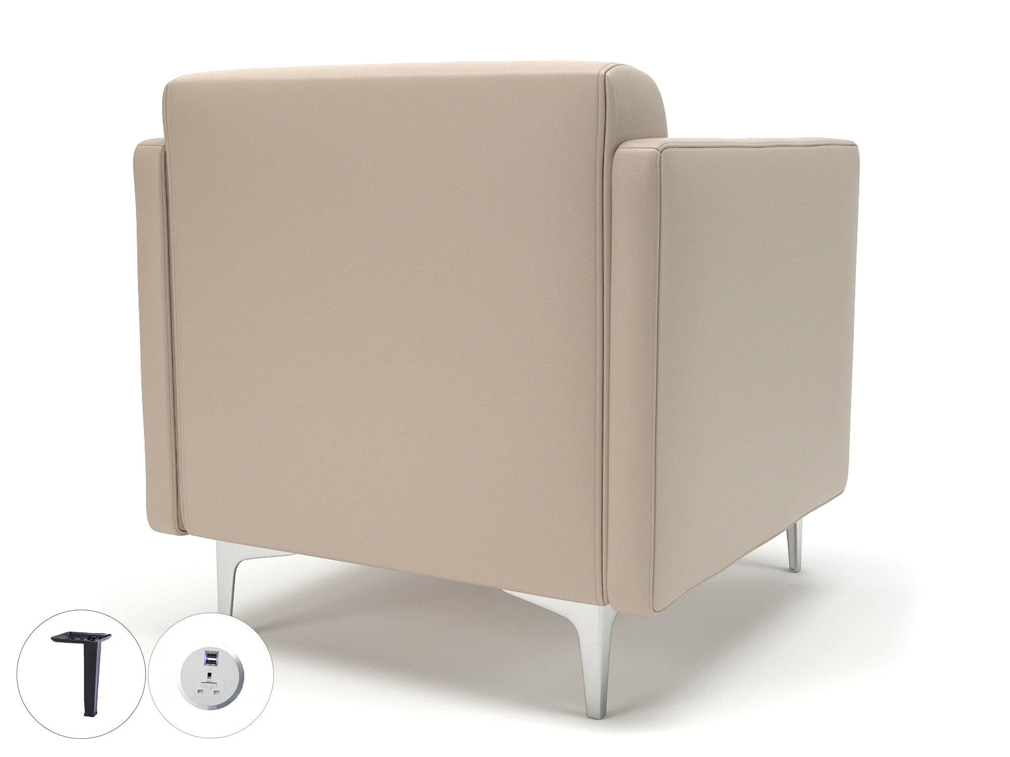 Napa Slim Arm 75cm Wide Armchair in Cristina Marrone Ultima Faux Leather with Socket - Image 54