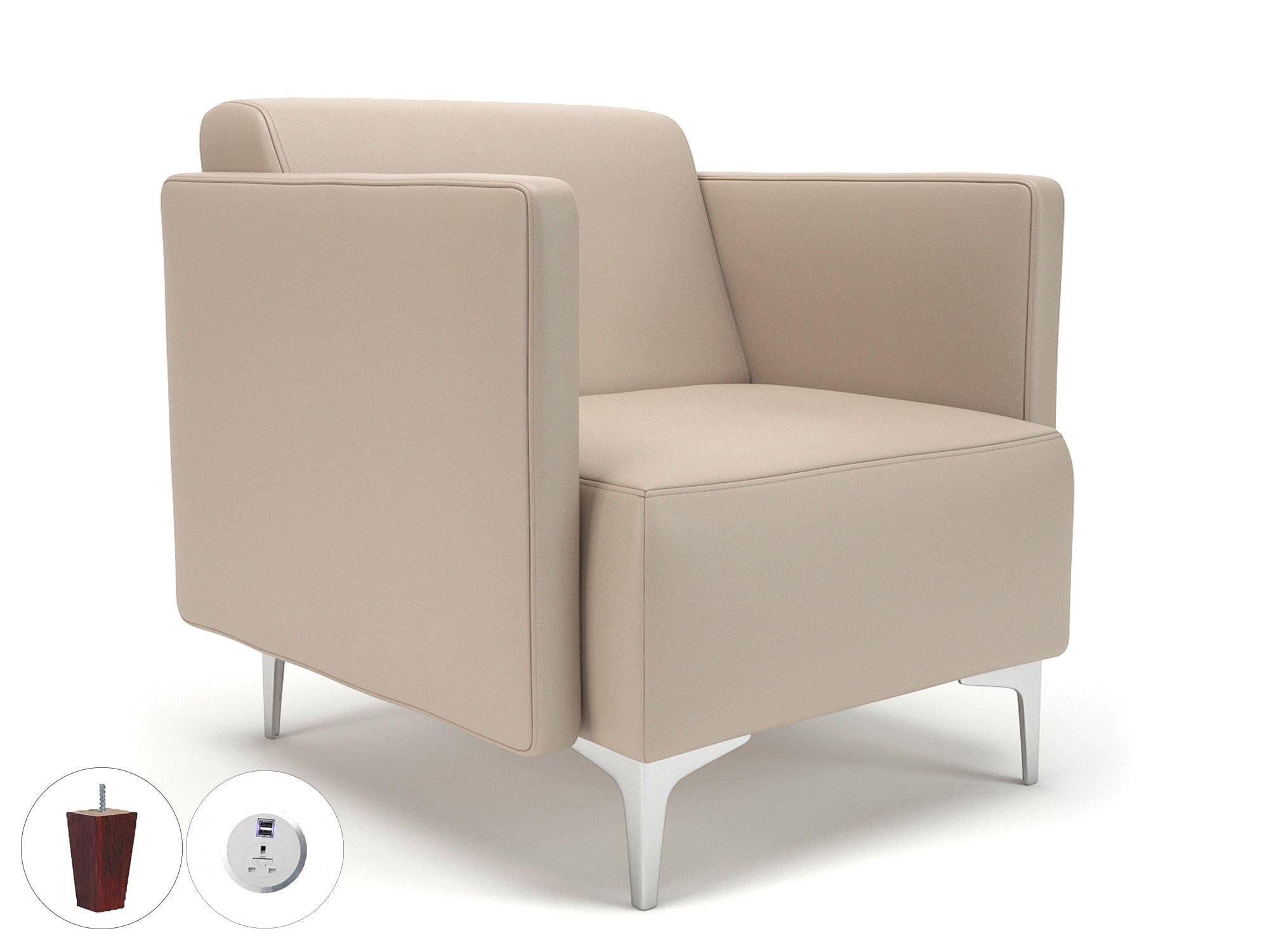 Napa Slim Arm 75cm Wide Armchair in Cristina Marrone Ultima Faux Leather with Socket - Image 55