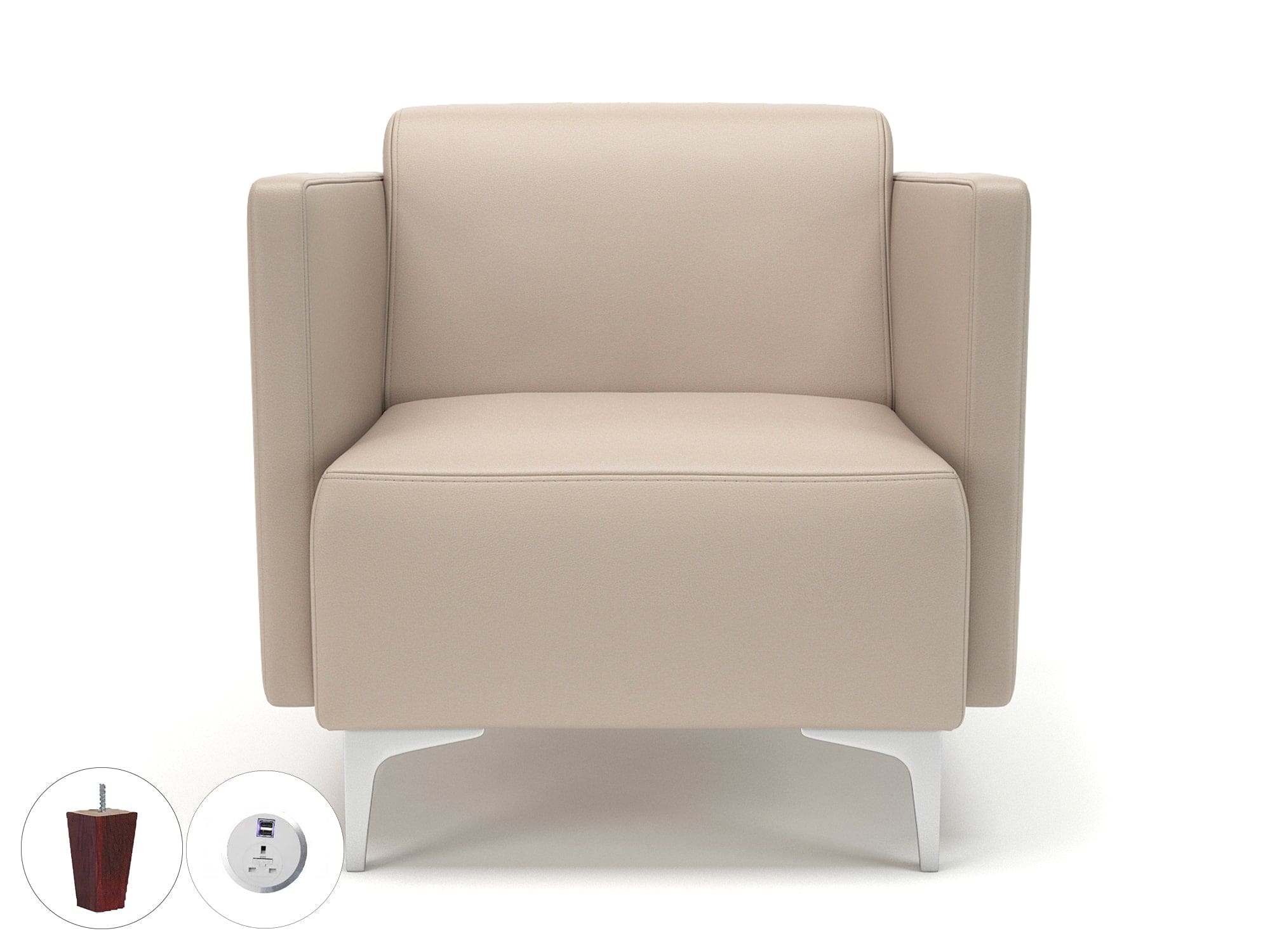 Napa Slim Arm 75cm Wide Armchair in Cristina Marrone Ultima Faux Leather with Socket - Image 56
