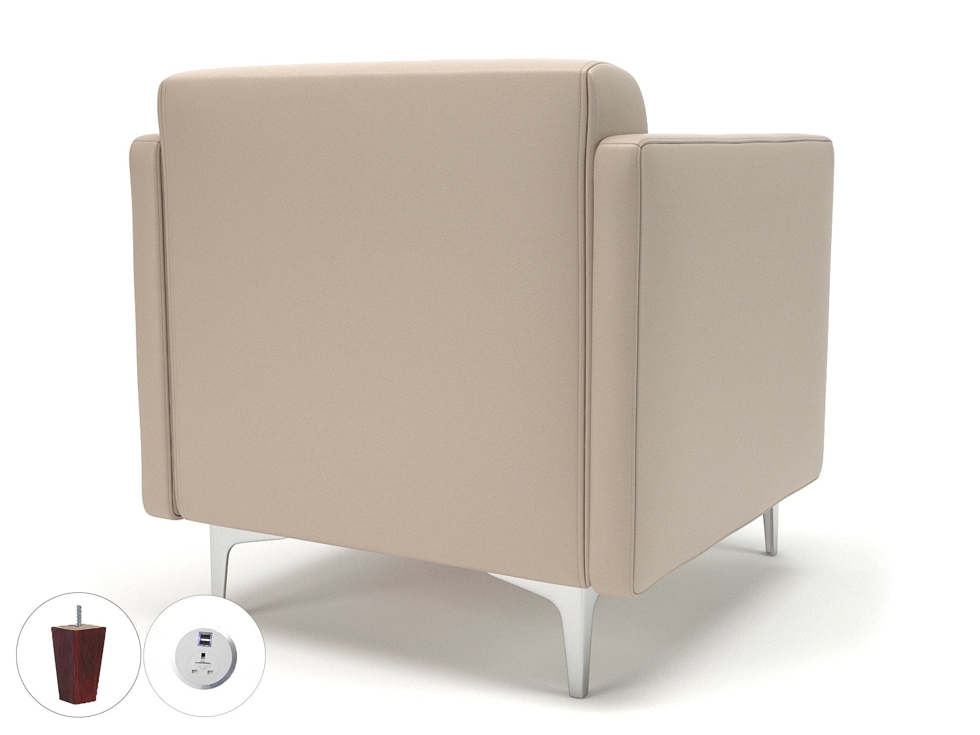 Napa Slim Arm 75cm Wide Armchair in Cristina Marrone Ultima Faux Leather with Socket - Image 57