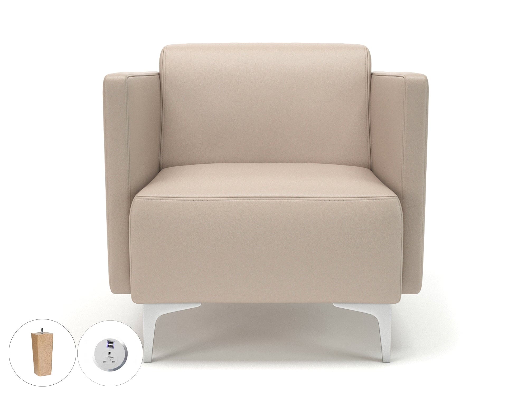 Napa Slim Arm 75cm Wide Armchair in Cristina Marrone Ultima Faux Leather with Socket - Image 59