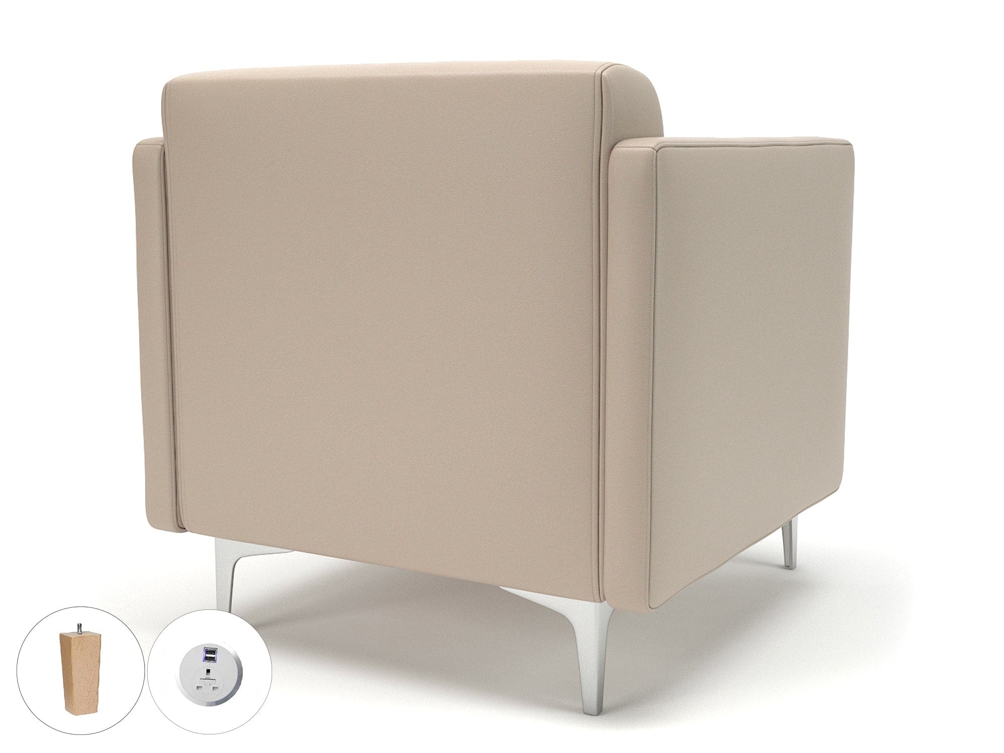 Napa Slim Arm 75cm Wide Armchair in Cristina Marrone Ultima Faux Leather with Socket - Image 60