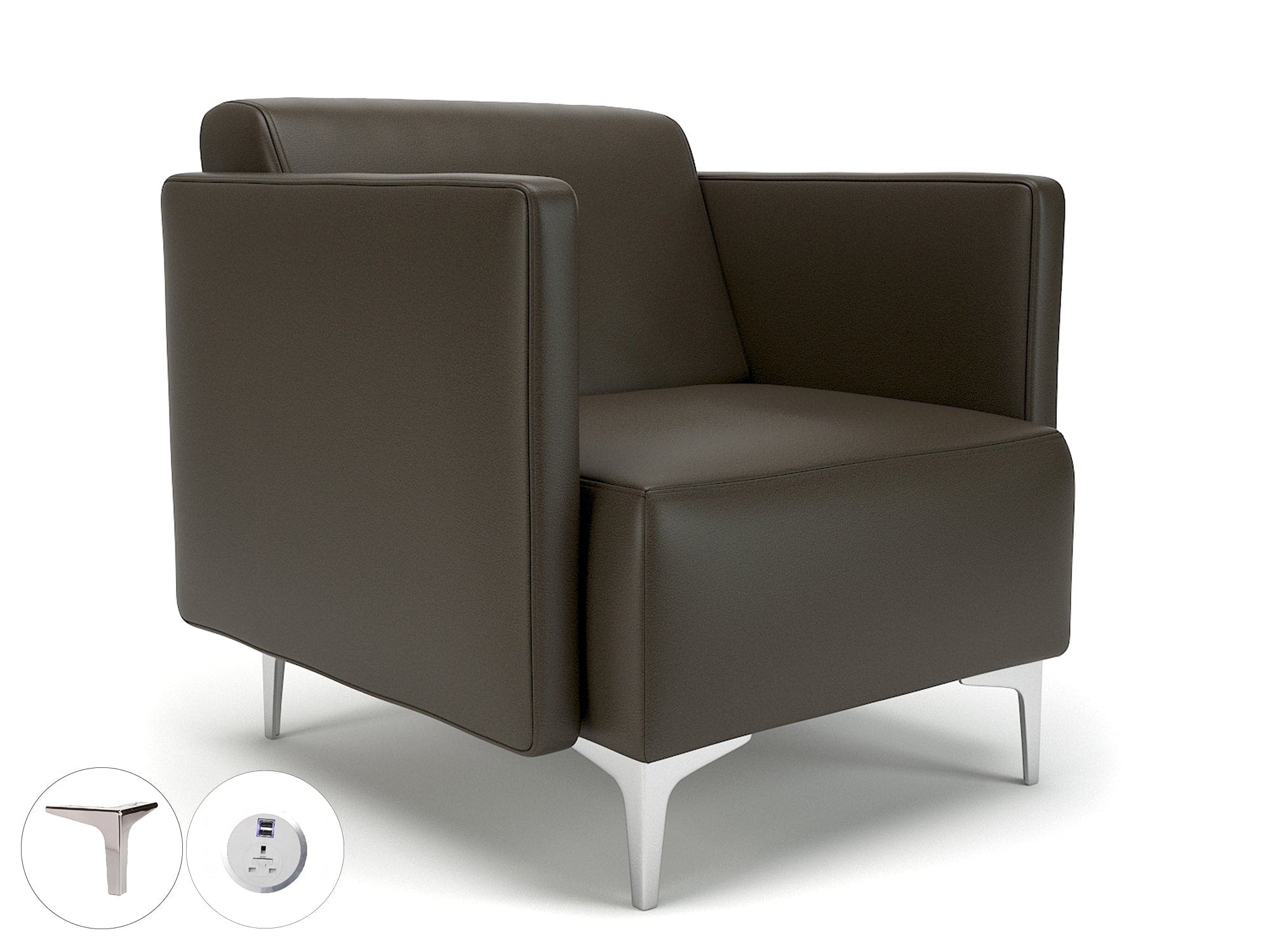 Napa Slim Arm 75cm Wide Armchair in Cristina Marrone Ultima Faux Leather with Socket - Image 61