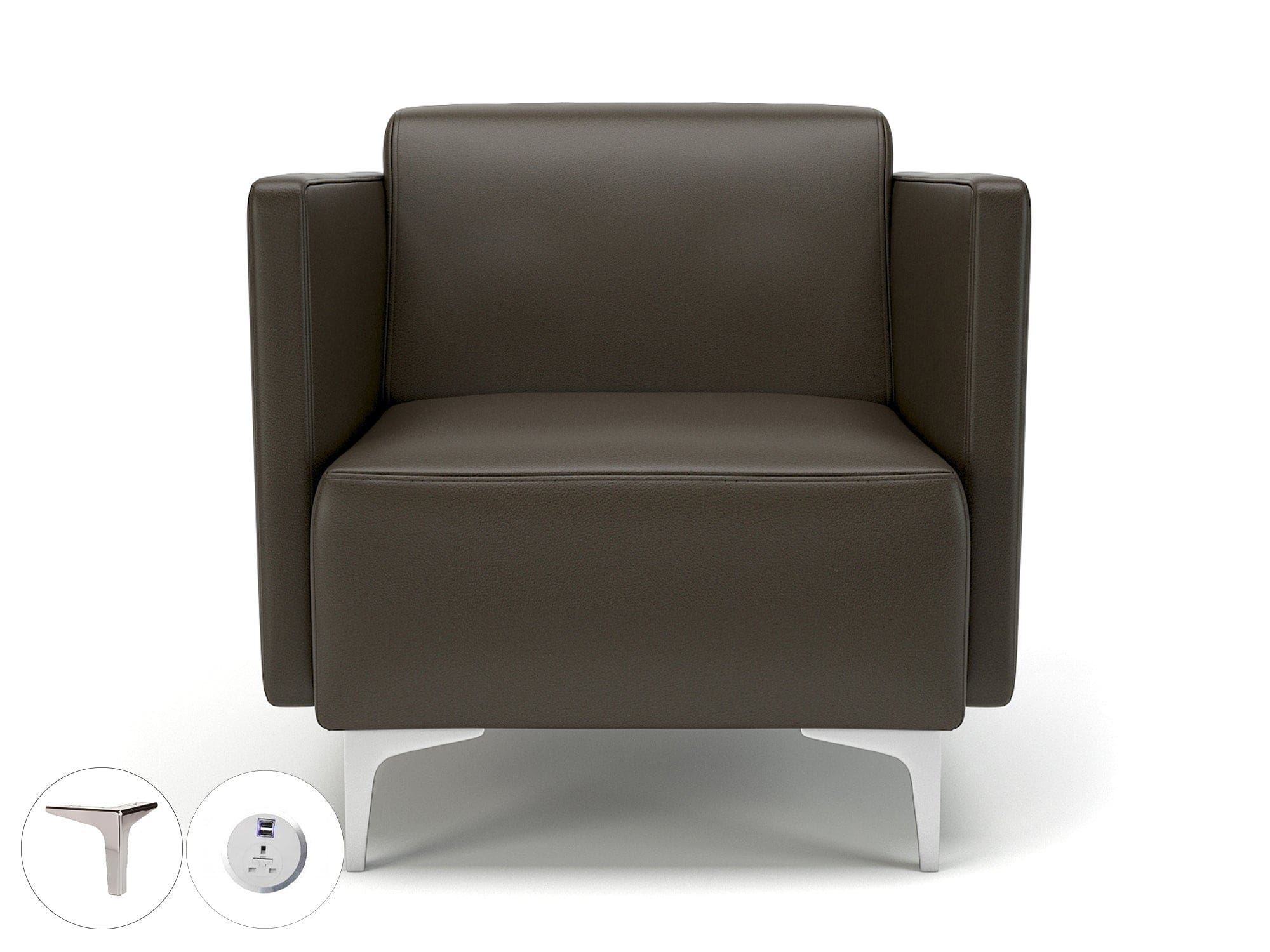 Napa Slim Arm 75cm Wide Armchair in Cristina Marrone Ultima Faux Leather with Socket - Image 62