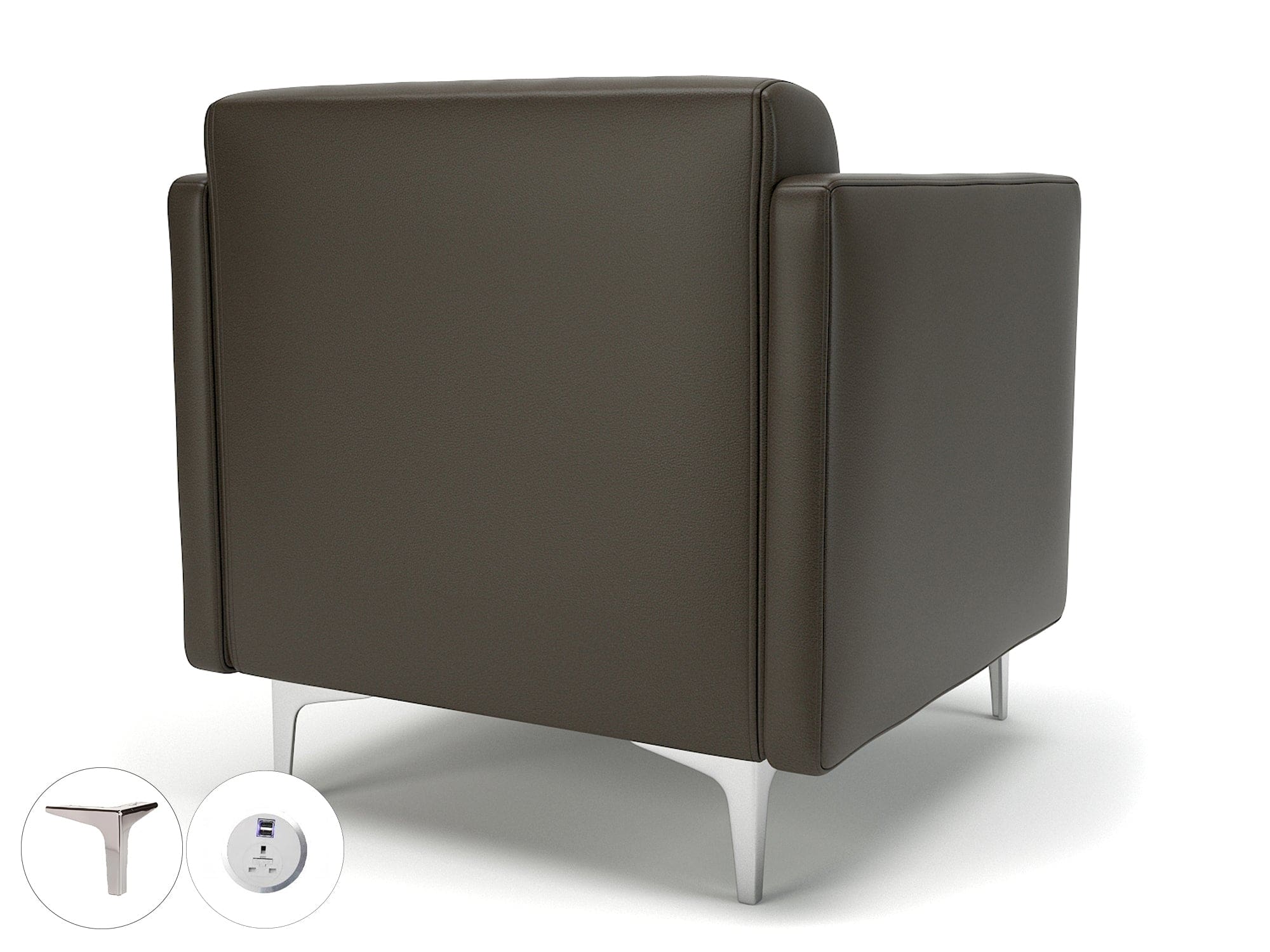 Napa Slim Arm 75cm Wide Armchair in Cristina Marrone Ultima Faux Leather with Socket - Image 63