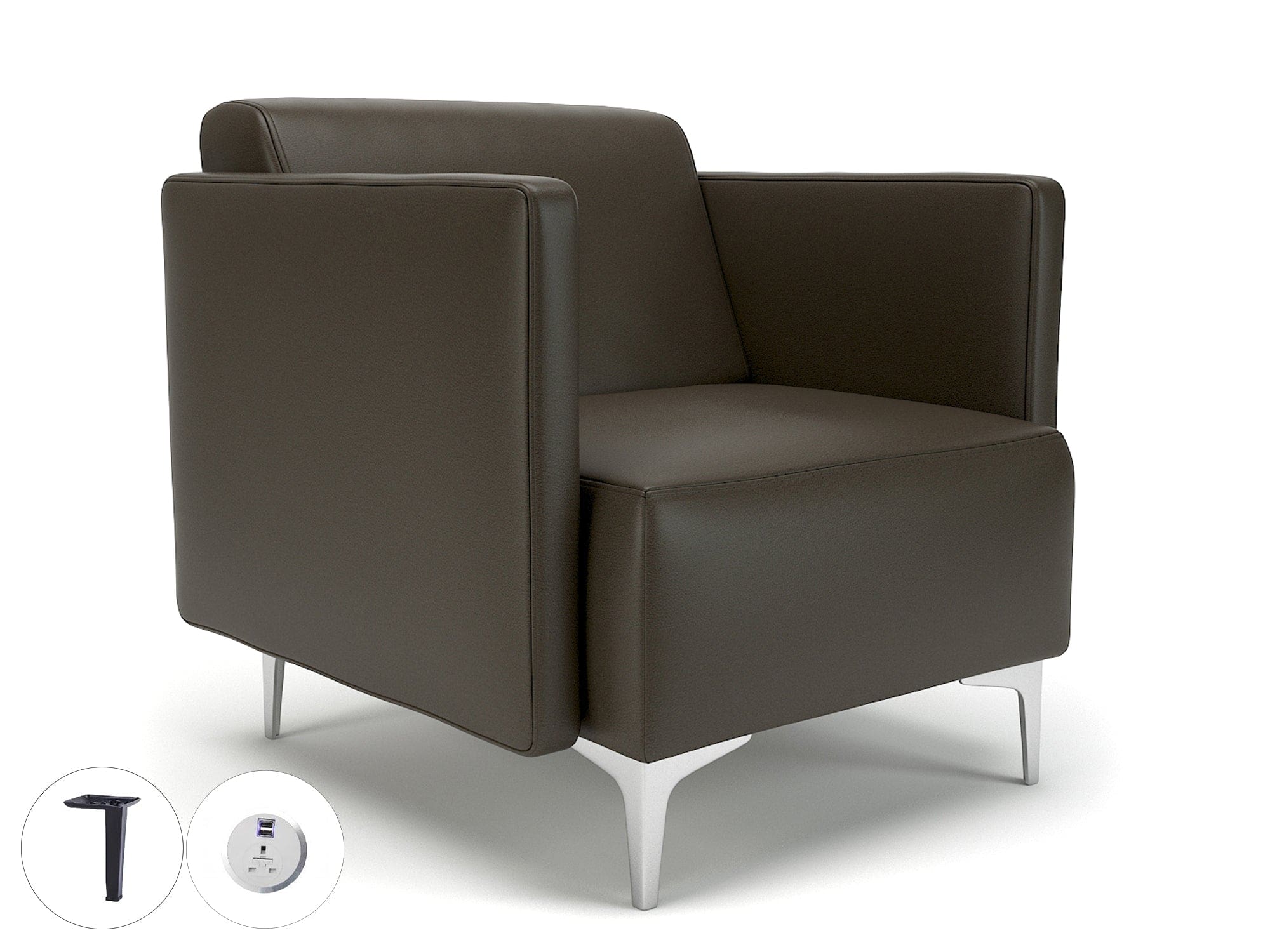 Napa Slim Arm 75cm Wide Armchair in Cristina Marrone Ultima Faux Leather with Socket - Image 64