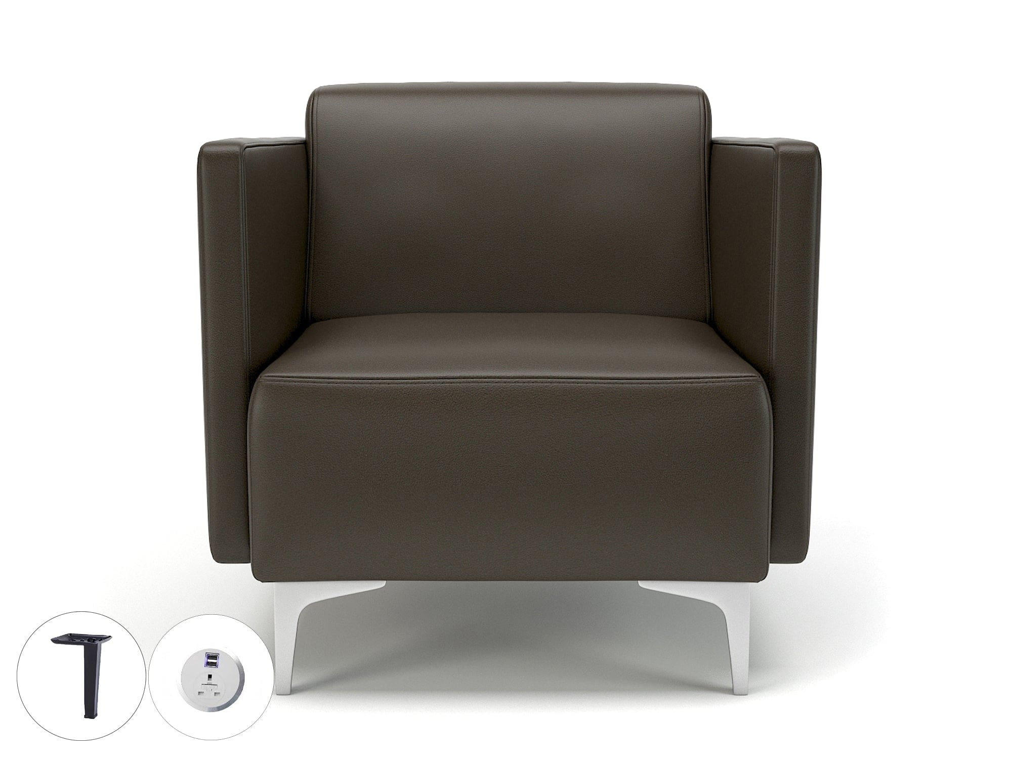 Napa Slim Arm 75cm Wide Armchair in Cristina Marrone Ultima Faux Leather with Socket - Image 65