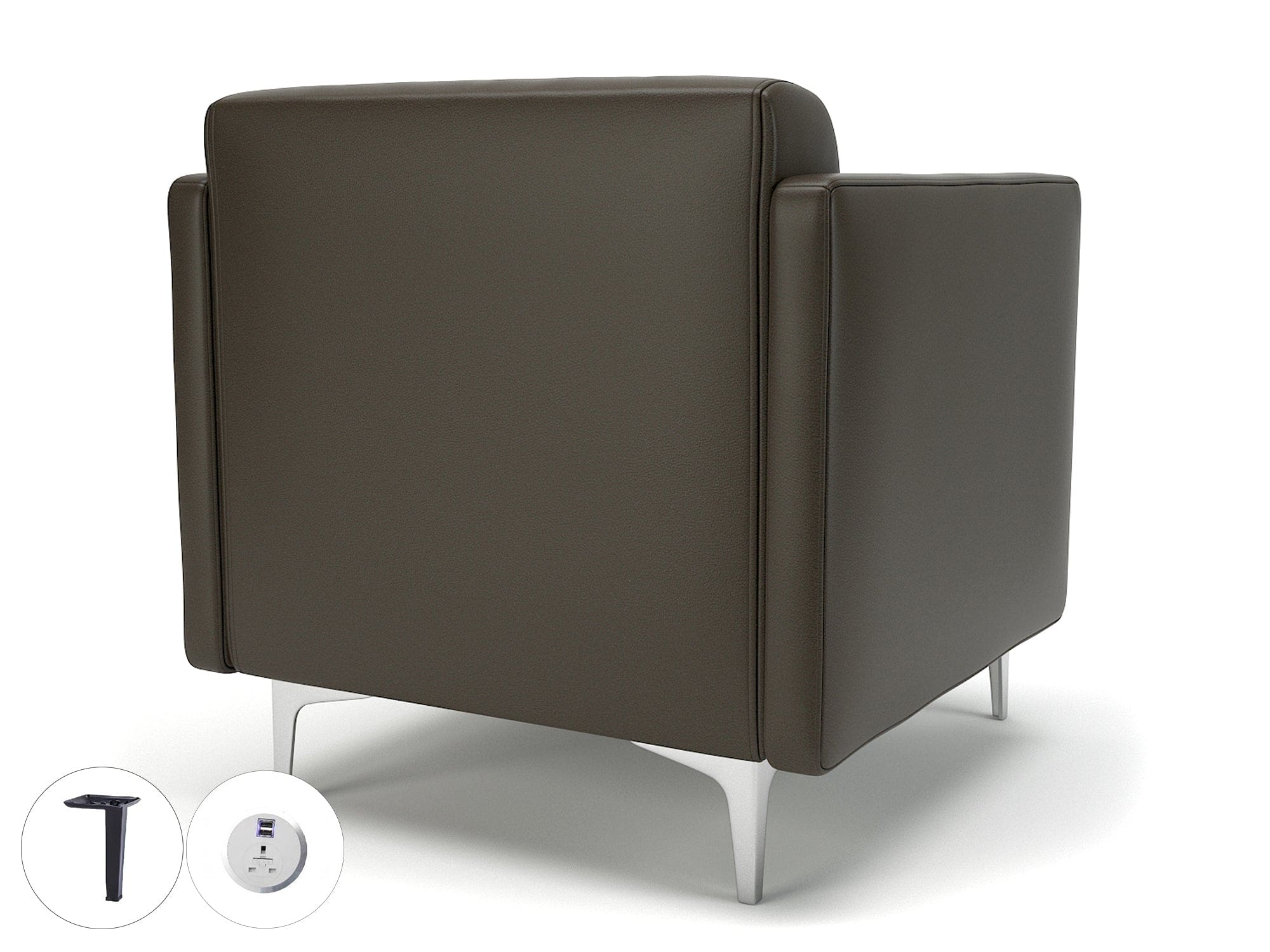 Napa Slim Arm 75cm Wide Armchair in Cristina Marrone Ultima Faux Leather with Socket - Image 66