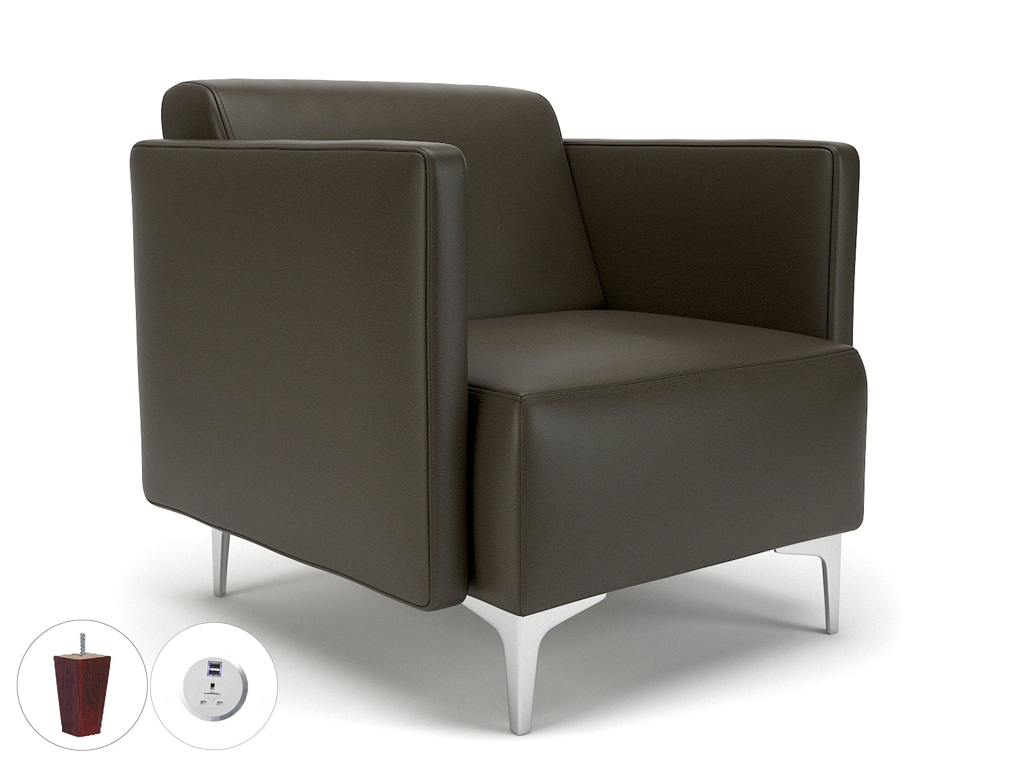 Napa Slim Arm 75cm Wide Armchair in Cristina Marrone Ultima Faux Leather with Socket - Image 67