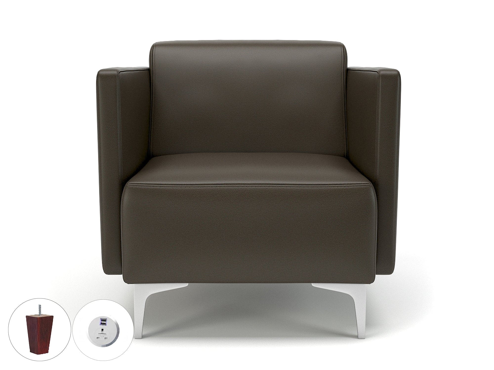 Napa Slim Arm 75cm Wide Armchair in Cristina Marrone Ultima Faux Leather with Socket - Image 68
