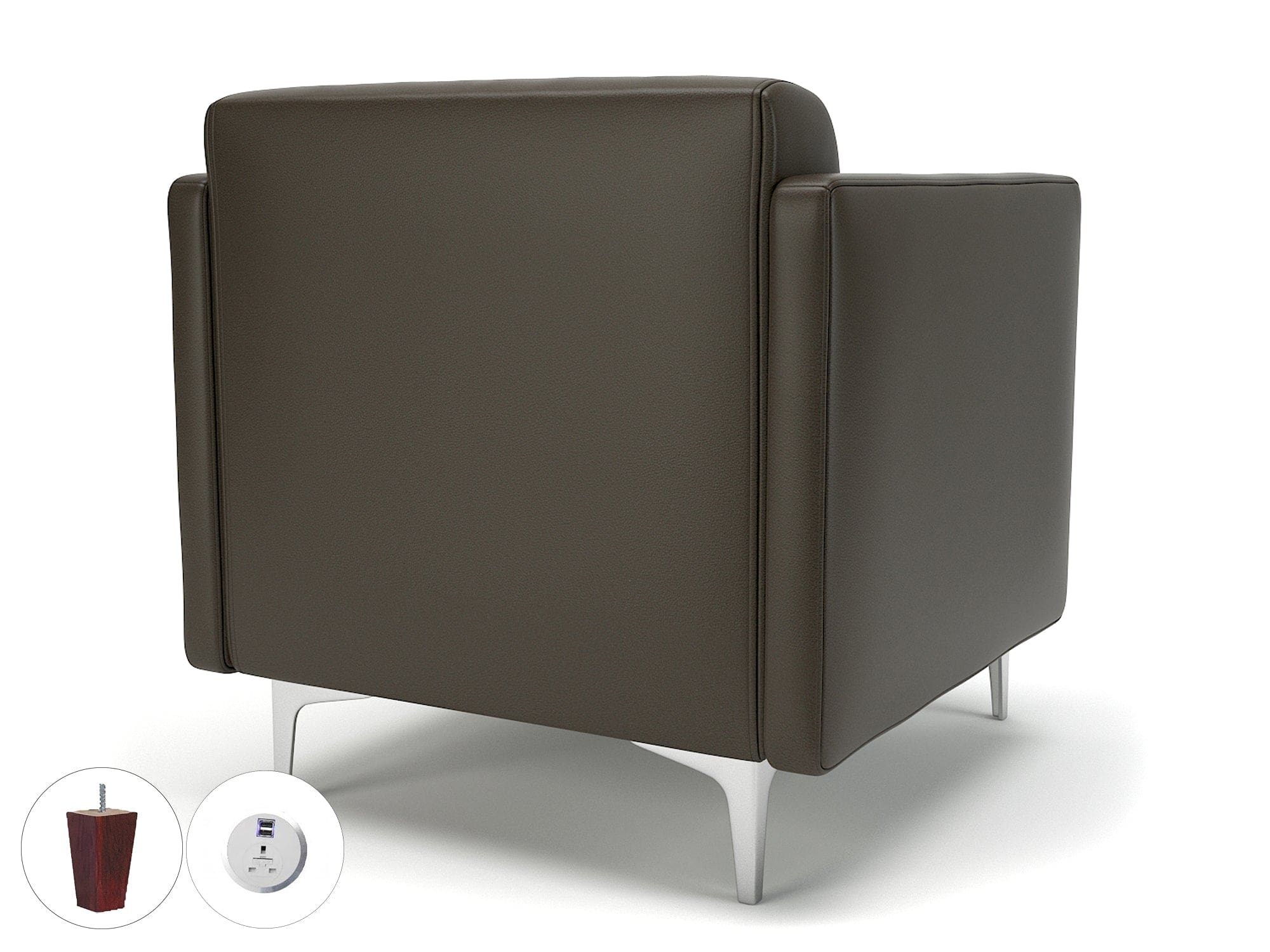 Napa Slim Arm 75cm Wide Armchair in Cristina Marrone Ultima Faux Leather with Socket - Image 69