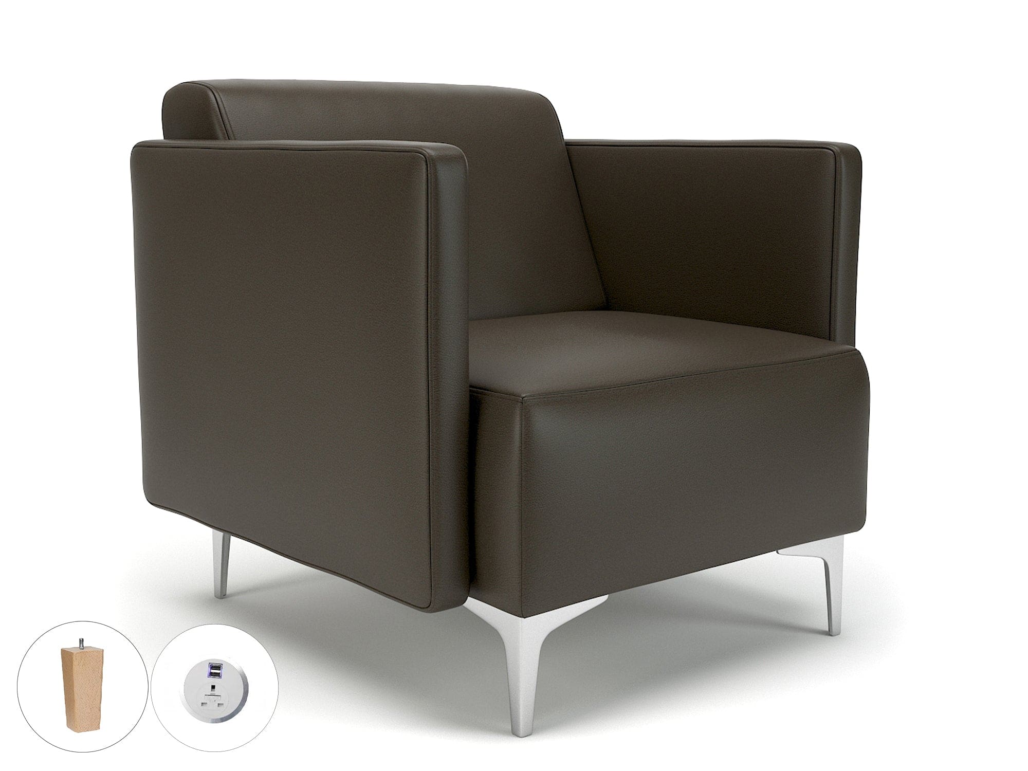 Napa Slim Arm 75cm Wide Armchair in Cristina Marrone Ultima Faux Leather with Socket - Image 70
