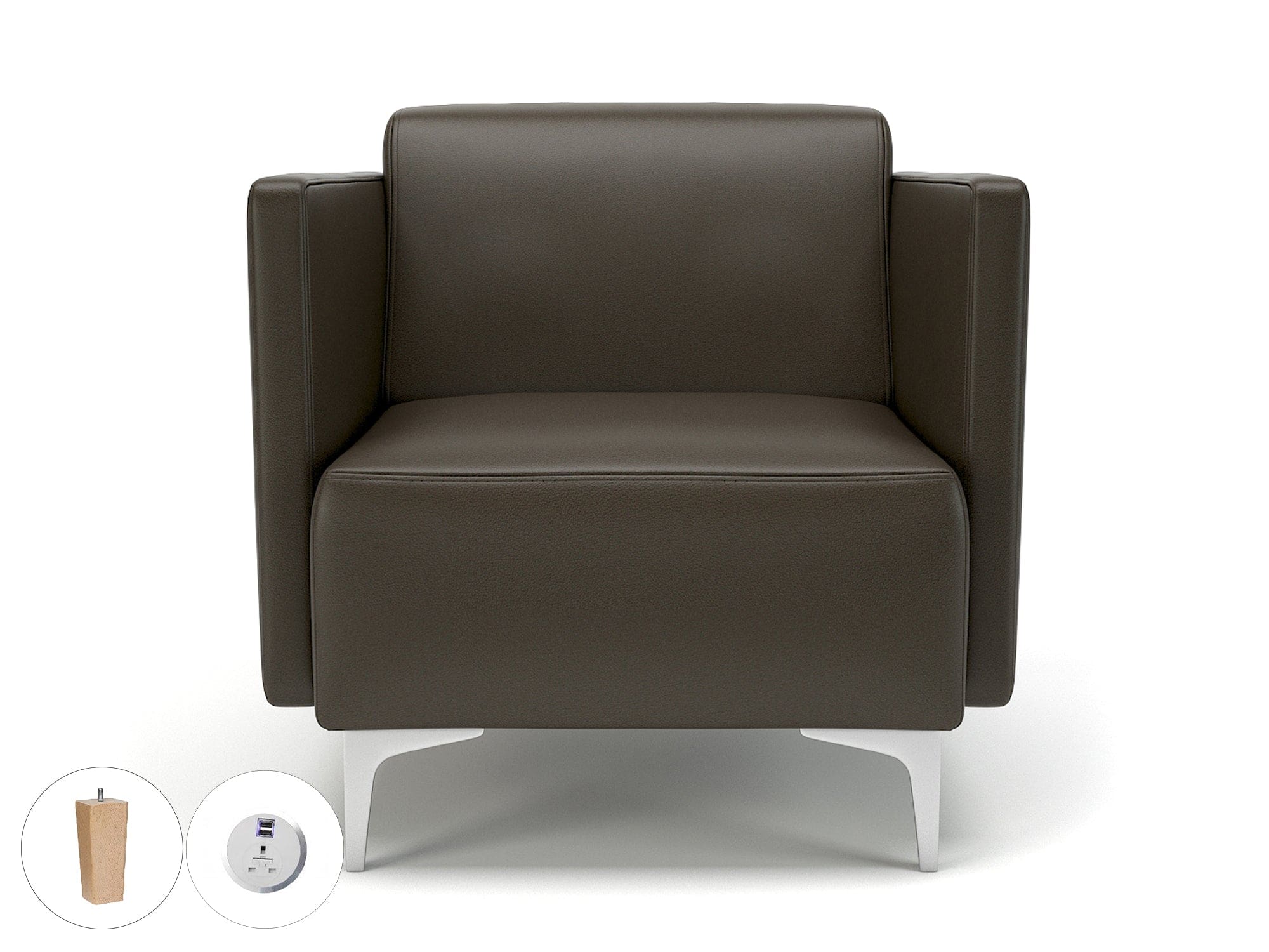 Napa Slim Arm 75cm Wide Armchair in Cristina Marrone Ultima Faux Leather with Socket - Image 71
